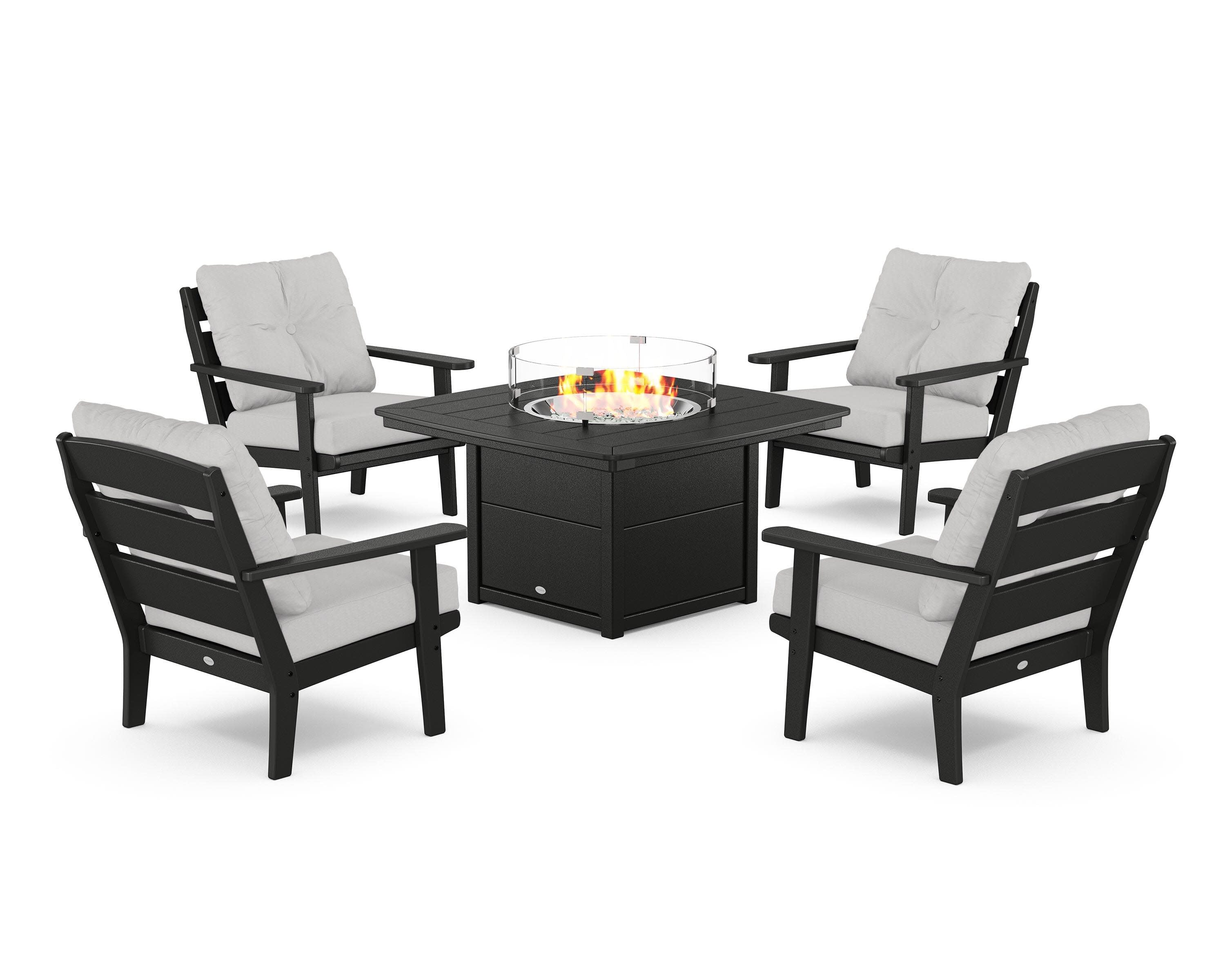 Lakeside 5-Piece Deep Seating Set with Nautical Fire Pit Table in Black / Diamond in the Rough