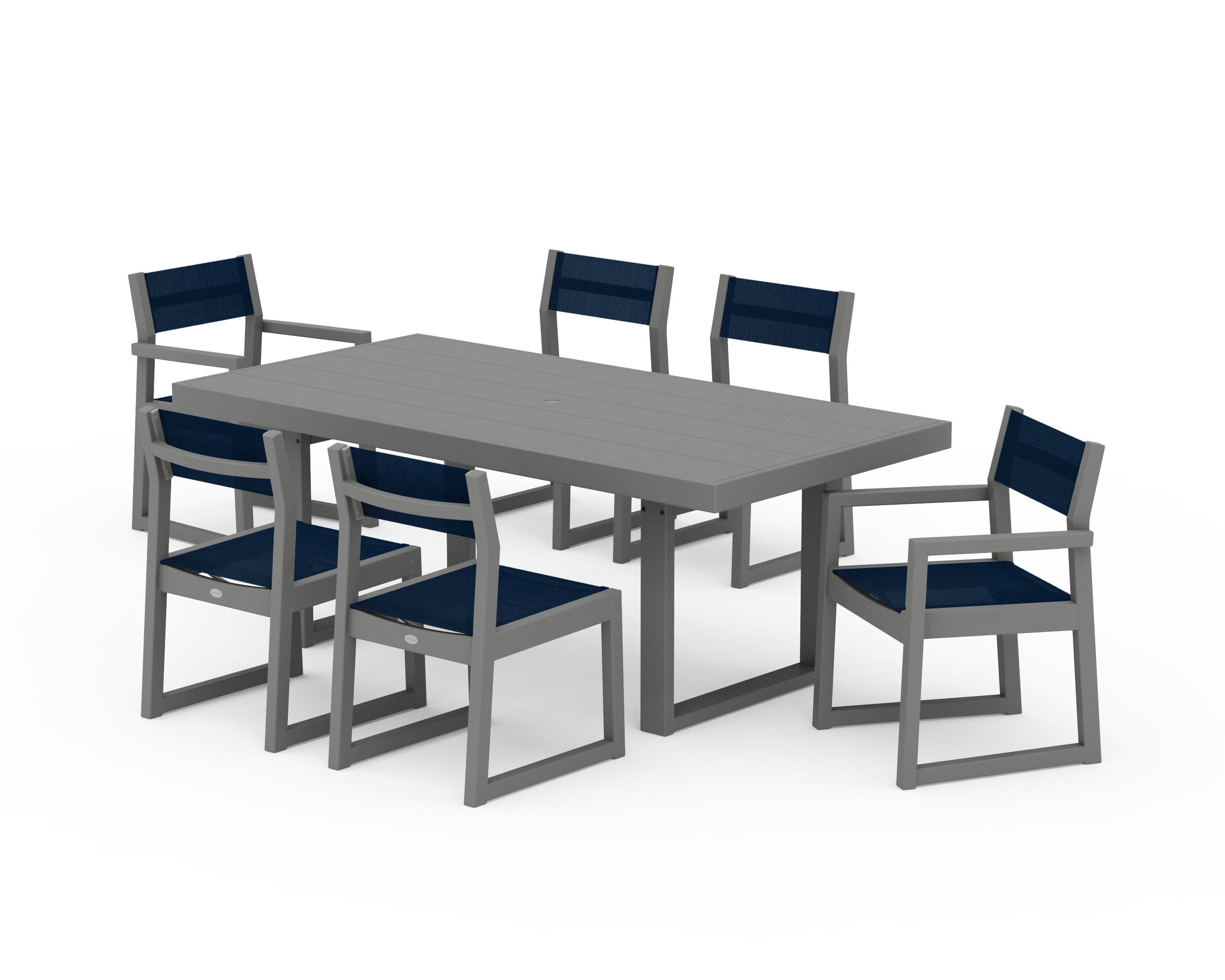 EDGE Sling 7-Piece Dining Set in Slate Grey / Navy Blue Sling