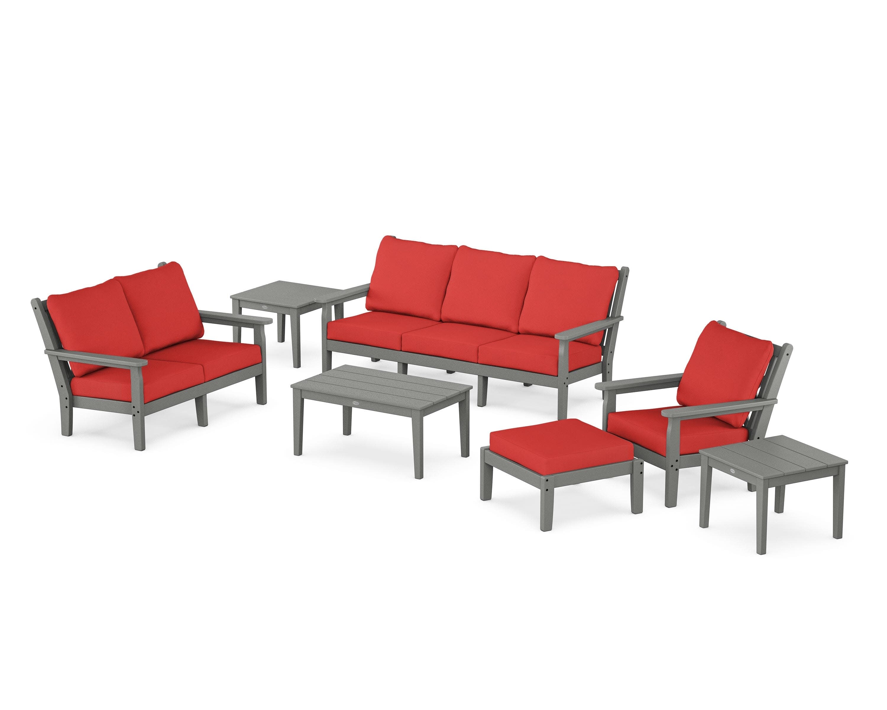 Chippendale 7-Piece Deep Seating Set in Slate Grey / Crimson Linen