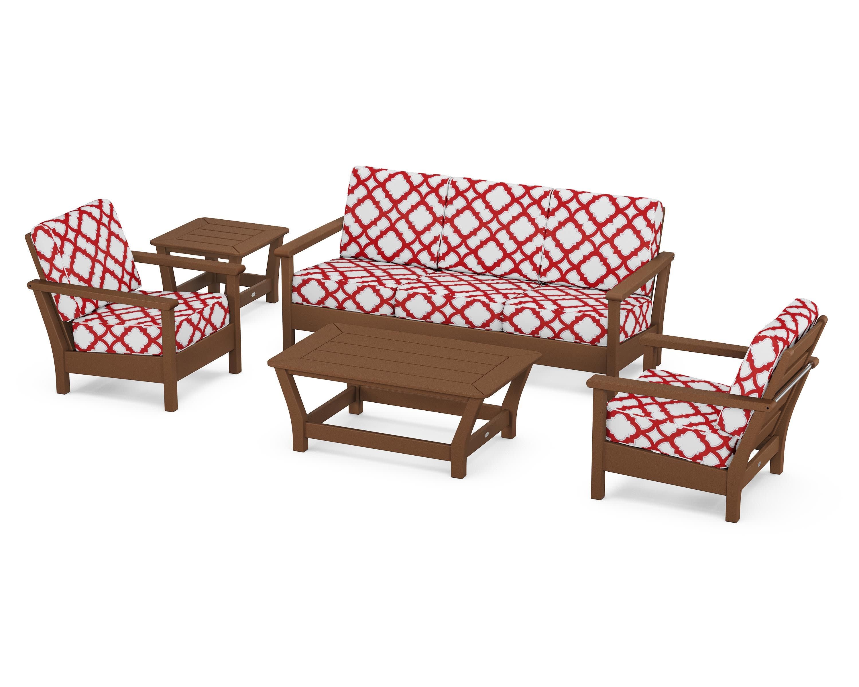 Harbour 5-Piece Deep Seating Set in Teak / Trellis Crimson
