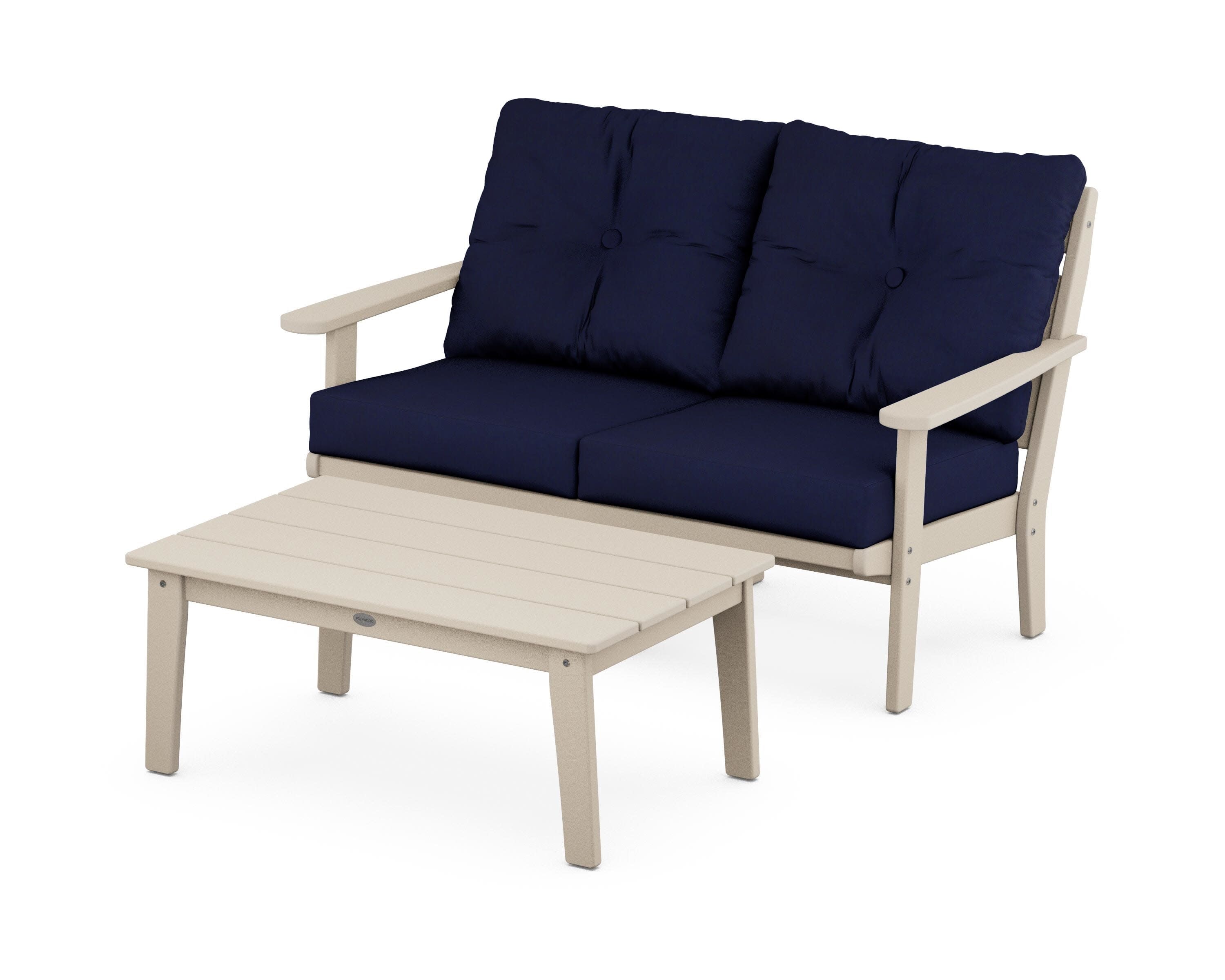 Lakeside 2-Piece Lounge Loveseat Set in Sand / Navy