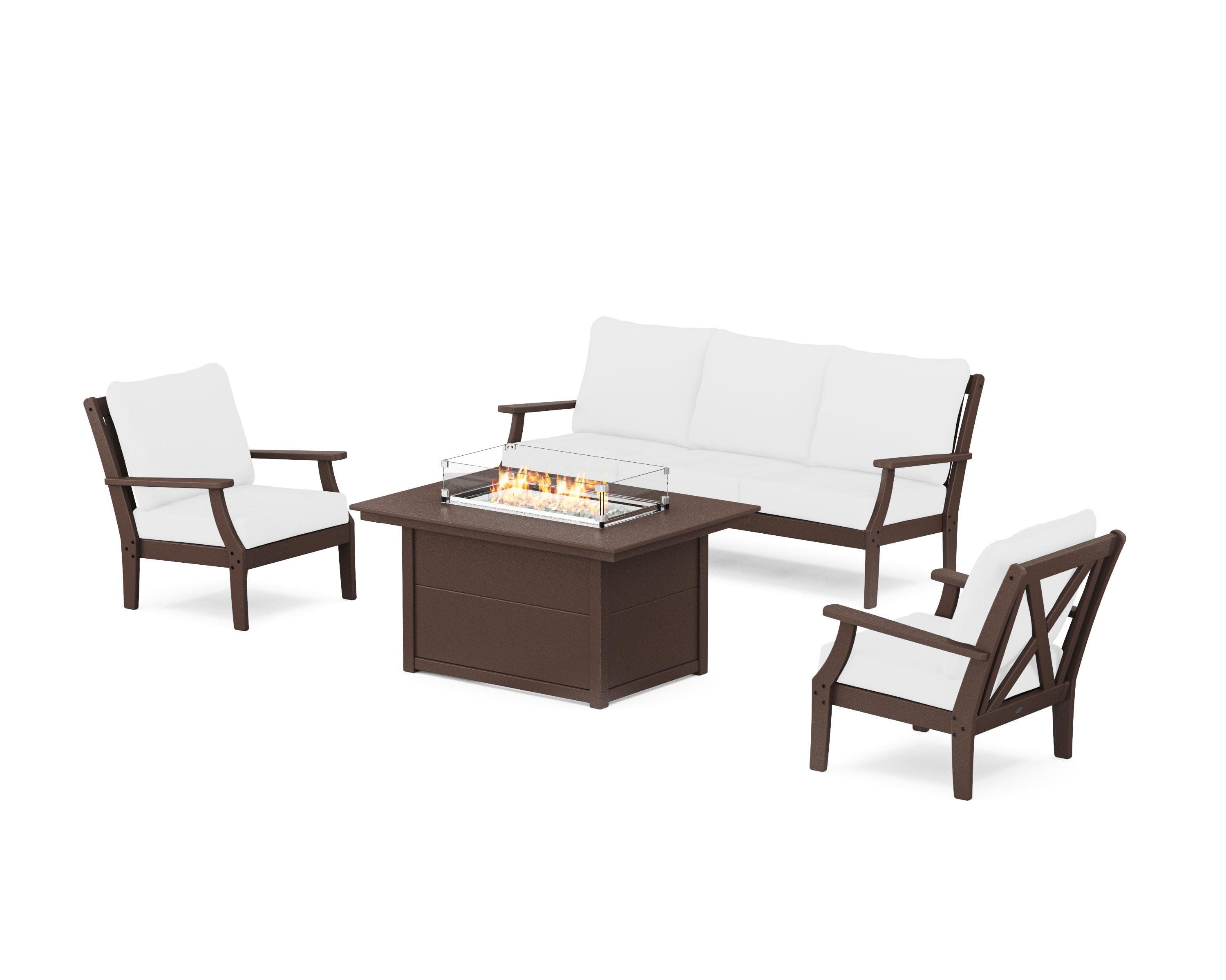 Braxton Deep Seating Fire Pit Table Set in Mahogany / Natural