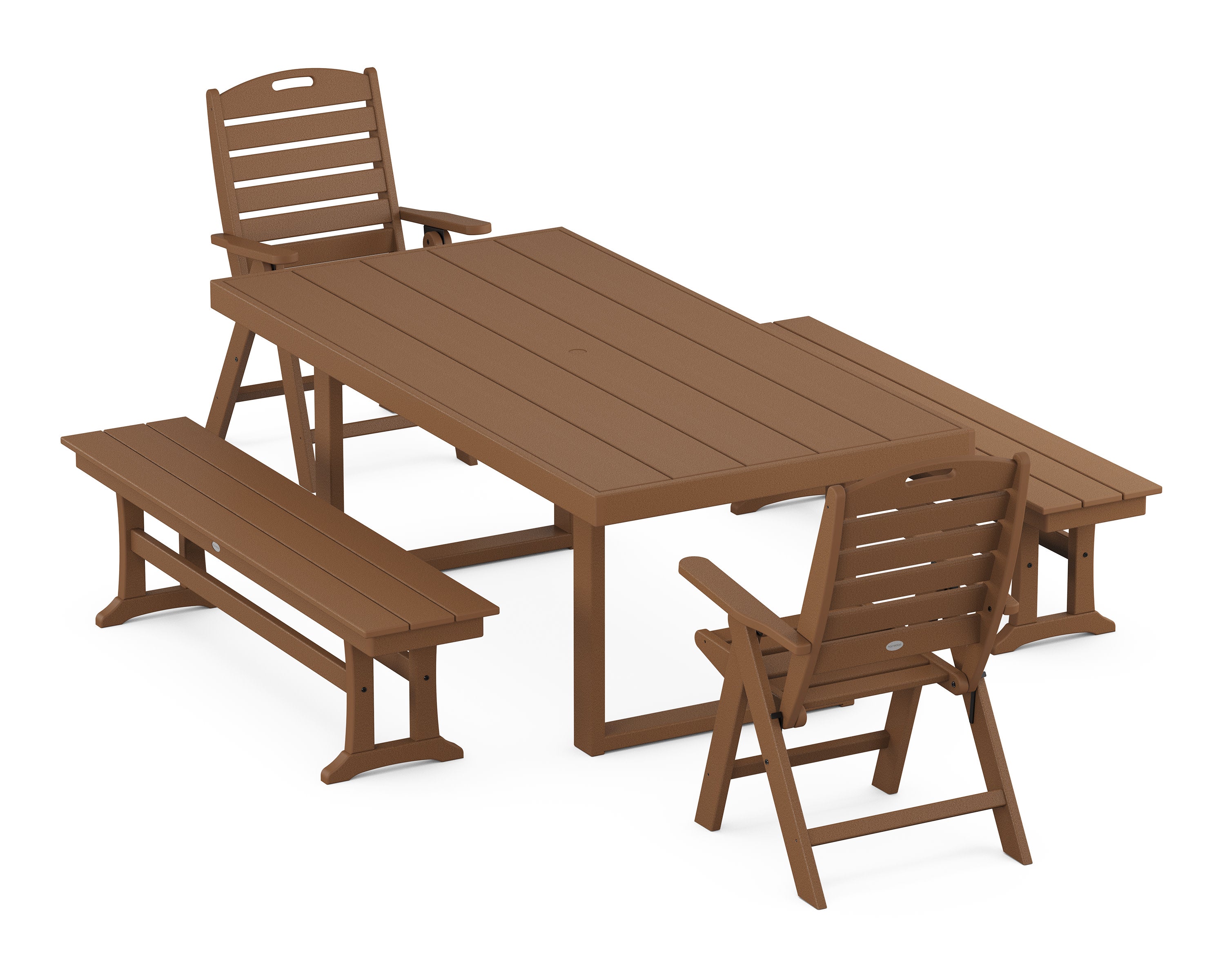 Nautical Folding Highback 5-Piece Dining Set with Trestle Legs in Teak