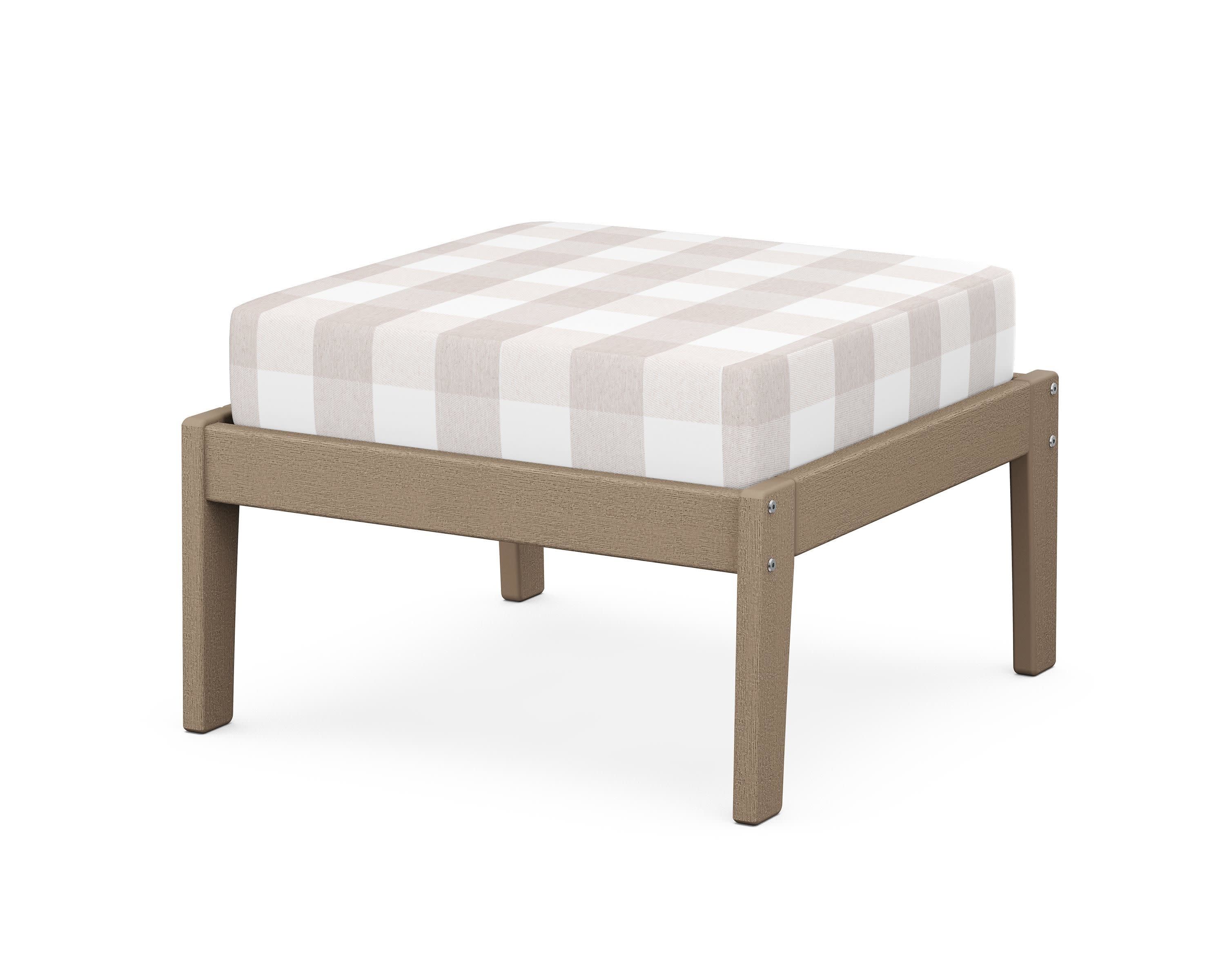 Deep Seating Ottoman in Vintage Sahara / Buffalo Plaid Dune Burlap