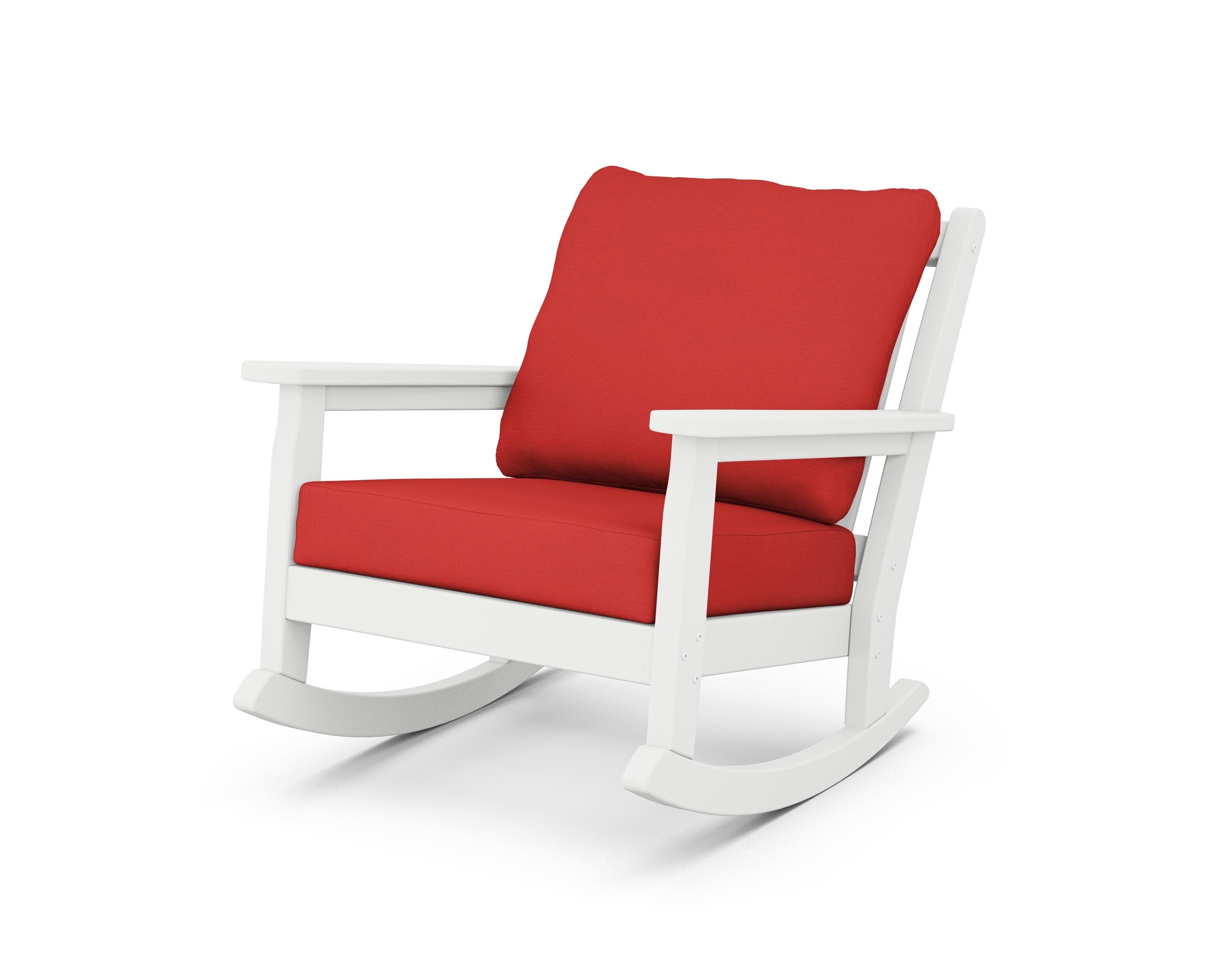 Chippendale Deep Seating Rocking Chair in White / Crimson Linen