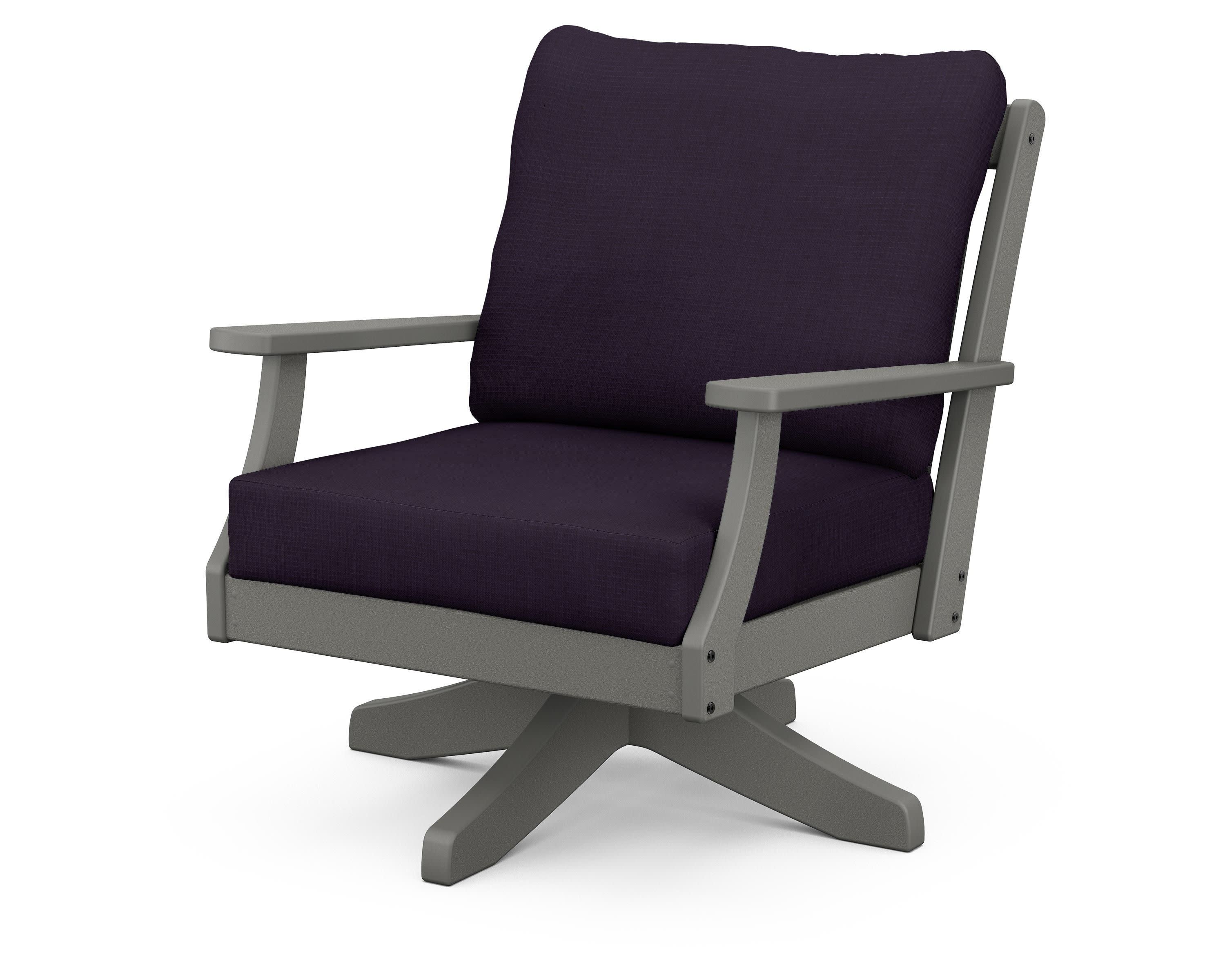 Braxton Deep Seating Swivel Chair in Slate Grey / Navy Linen