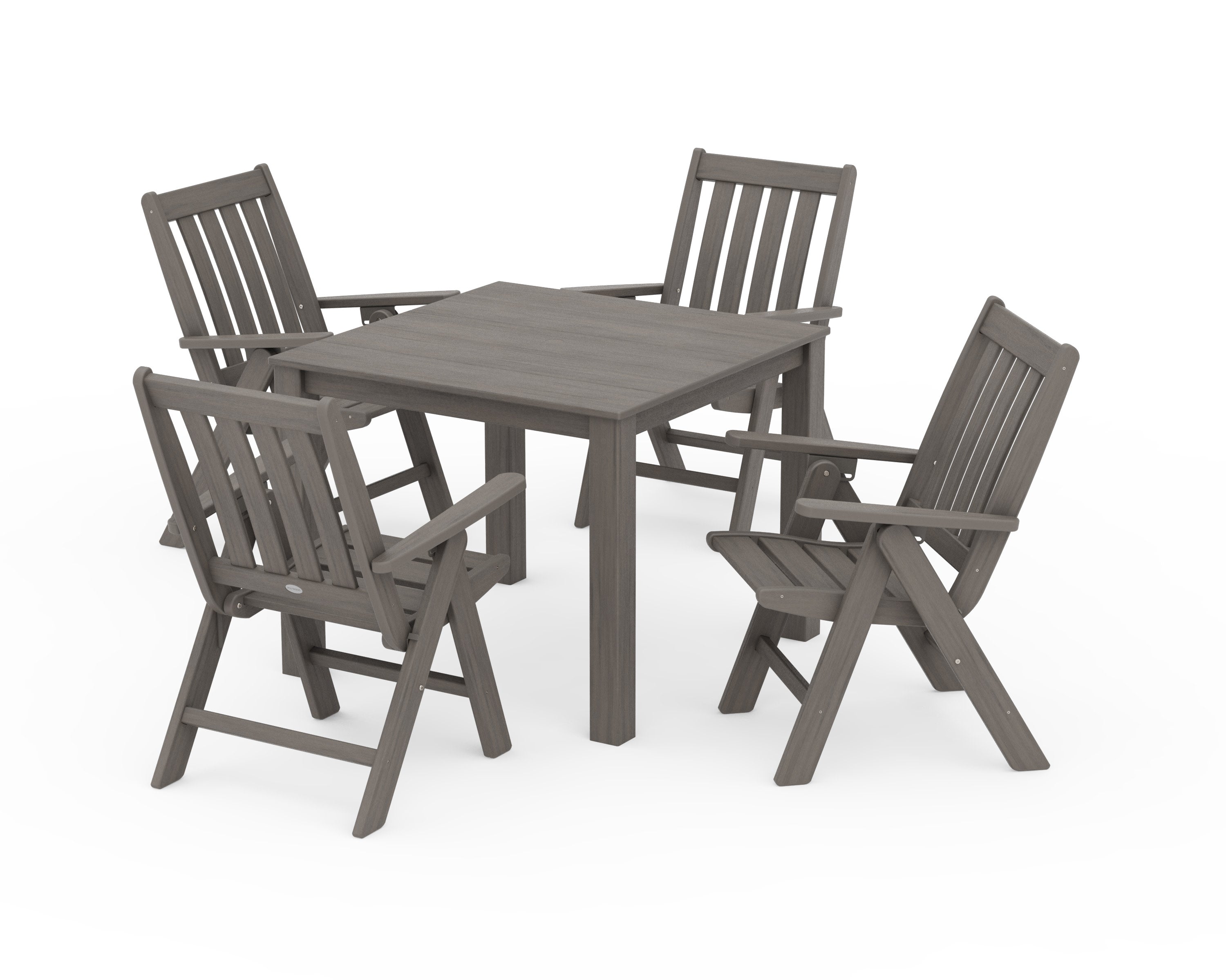 Vineyard Folding Chair 5-Piece Parsons Dining Set in Driftwood