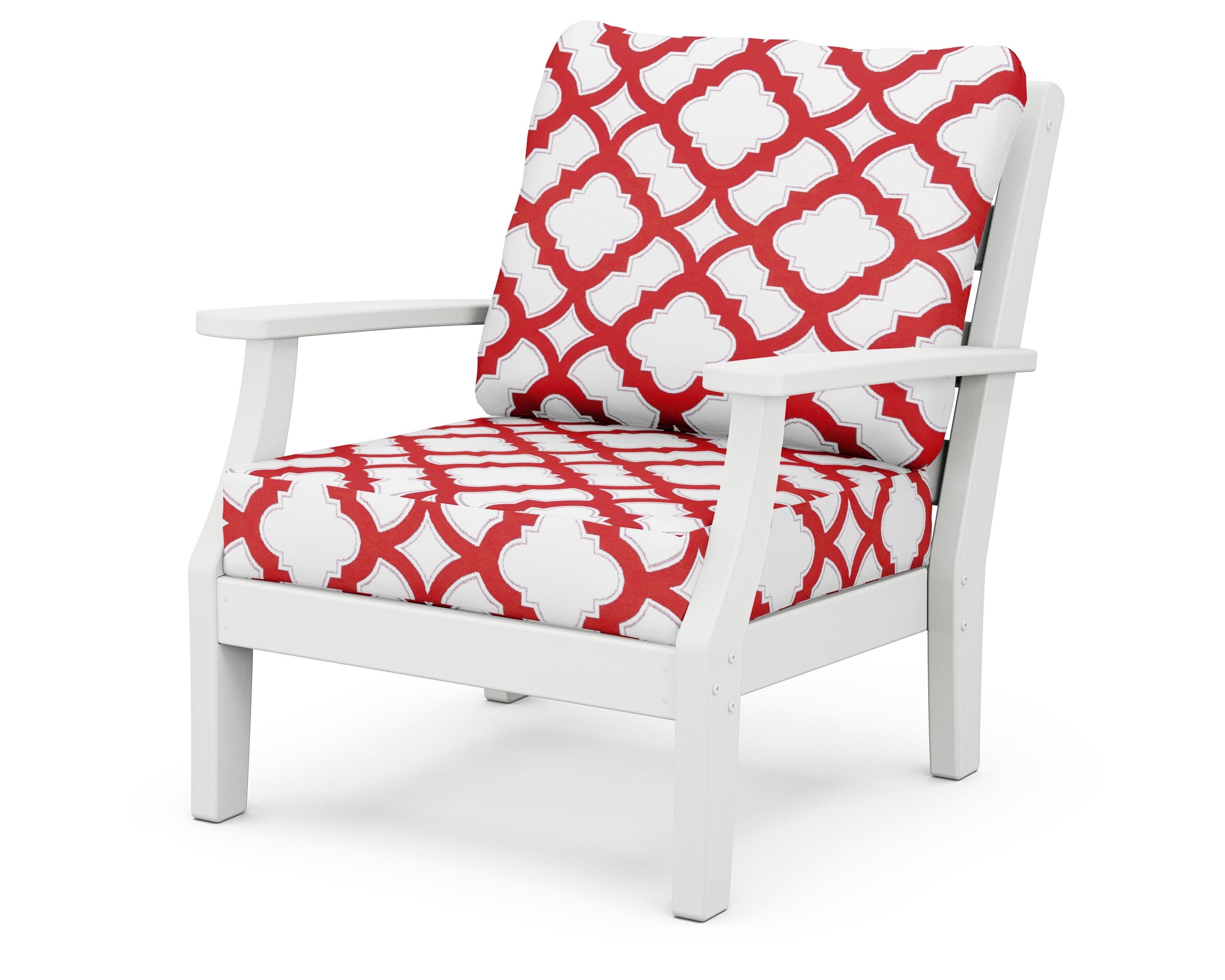 Chesapeake Deep Seating Chair in White / Trellis Crimson