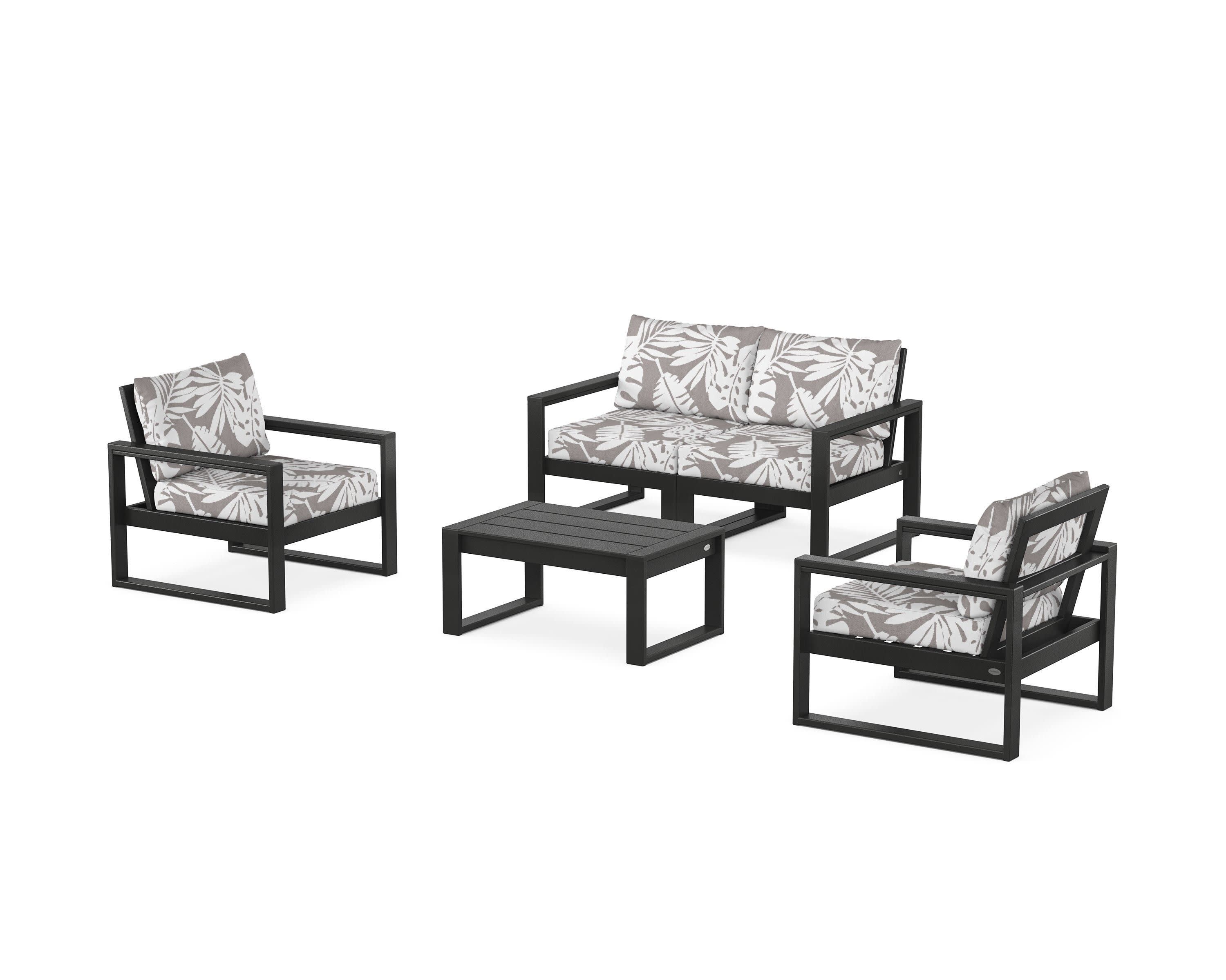 EDGE Sectional 4-Piece Deep Seating Set with Loveseat in Black / Leaf Grey Mist
