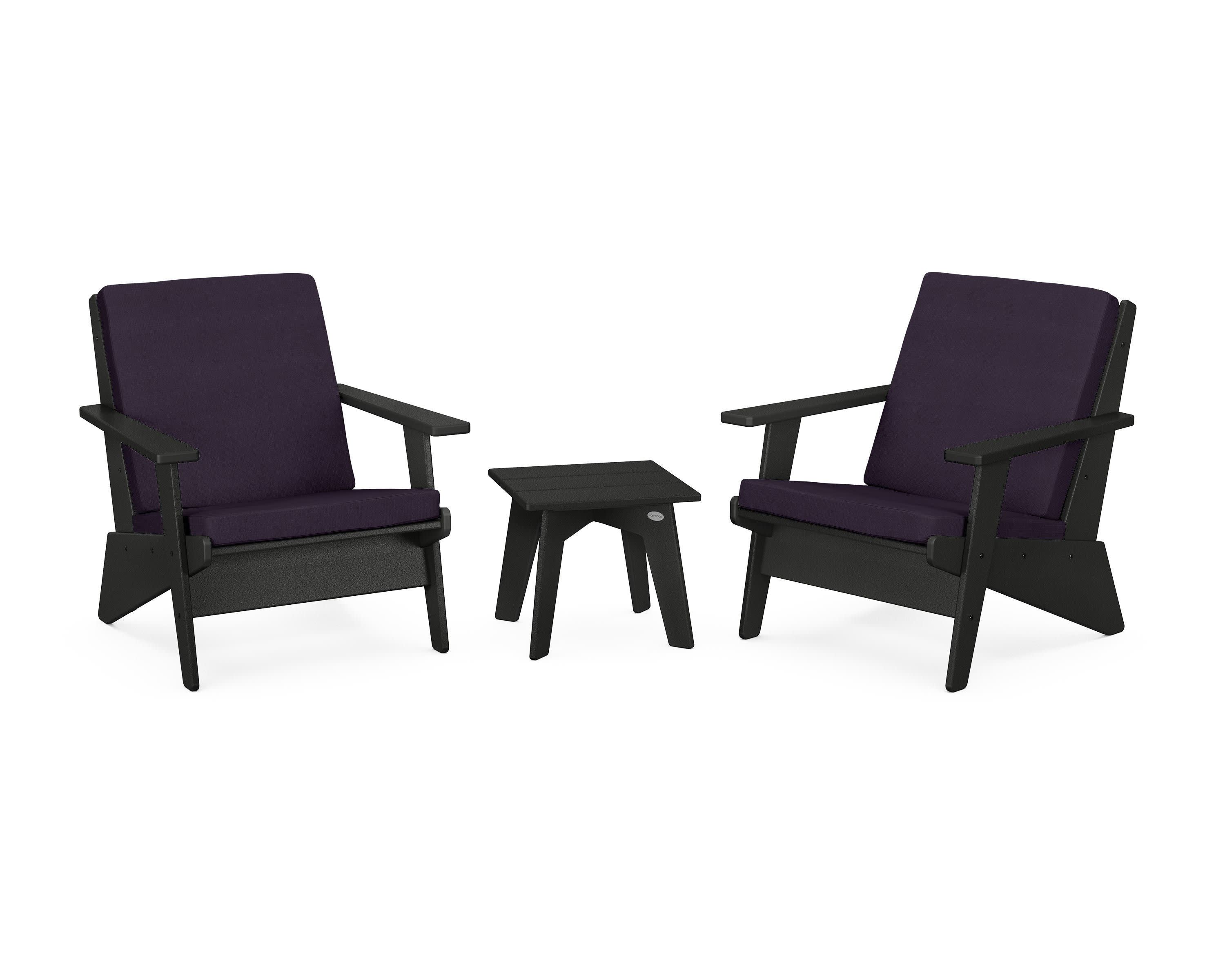 Riviera Modern Lounge 3-Piece Set in Black / Navy Linen