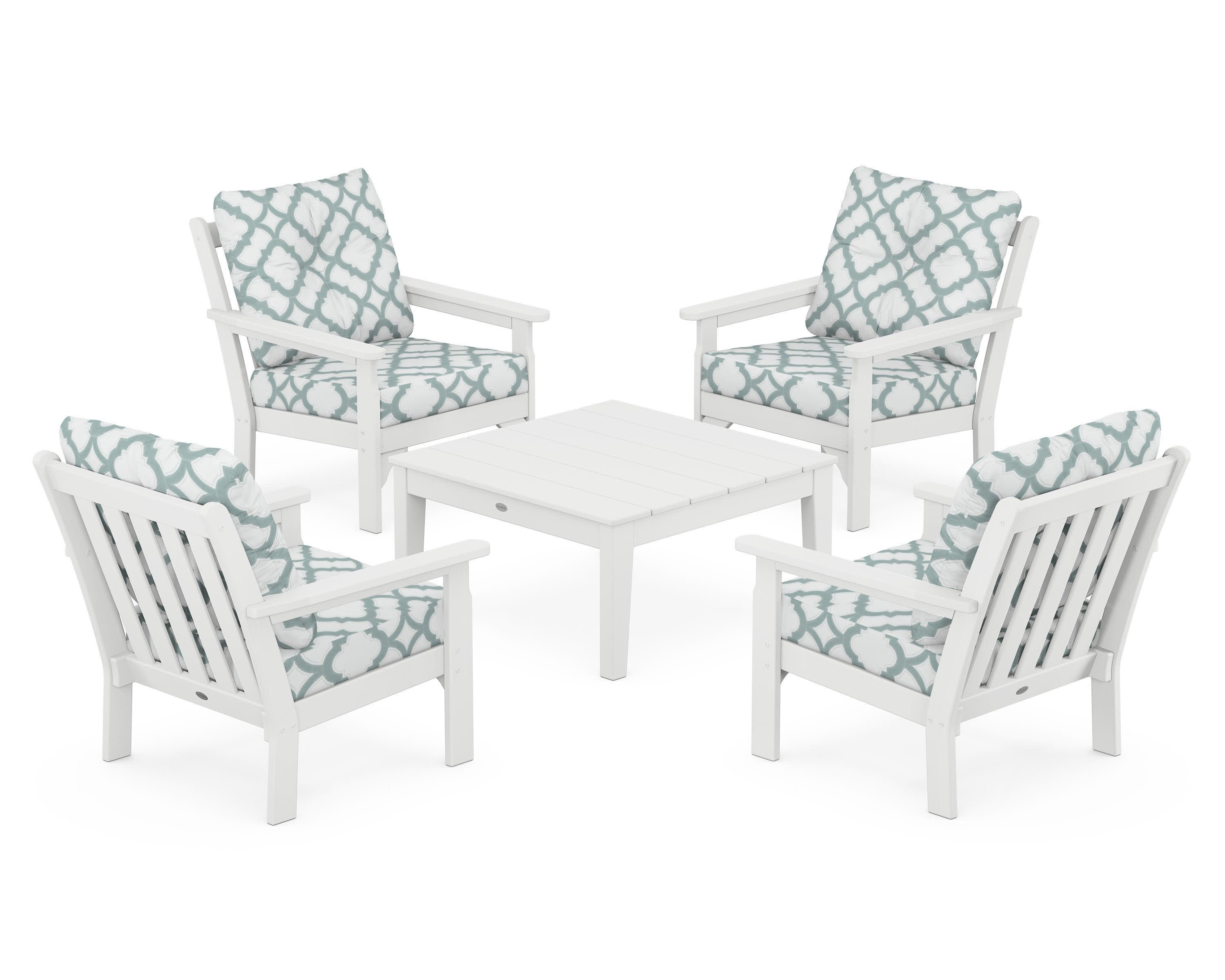 Vineyard 5-Piece Deep Seating Conversation Set in White / Trellis Glacier Spa