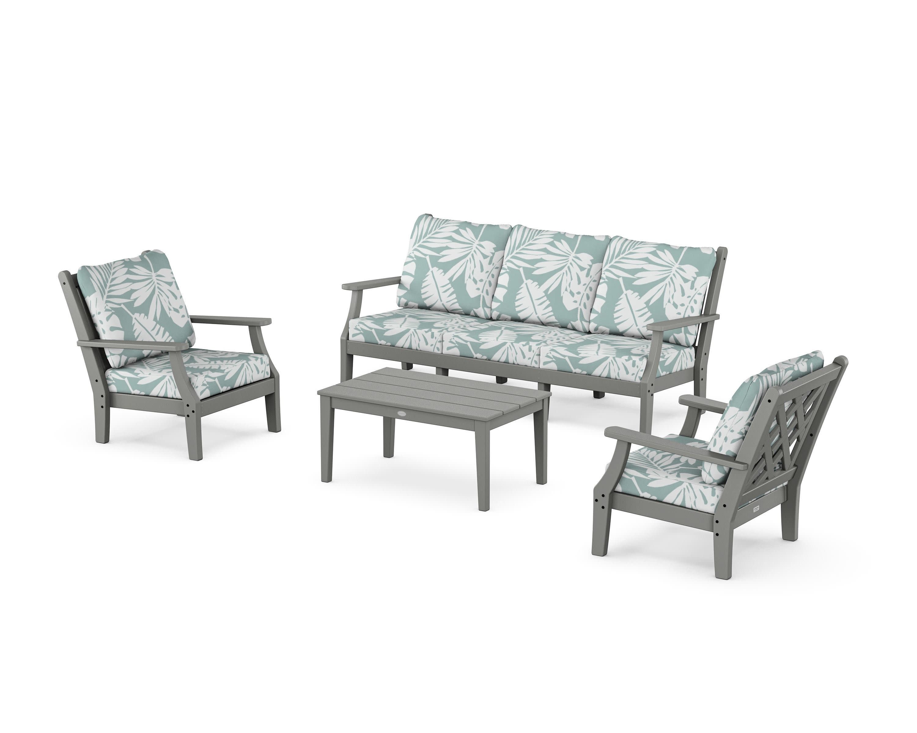 Wovendale 4-Piece Deep Seating Set with Sofa in Slate Grey / Leaf Glacier Spa