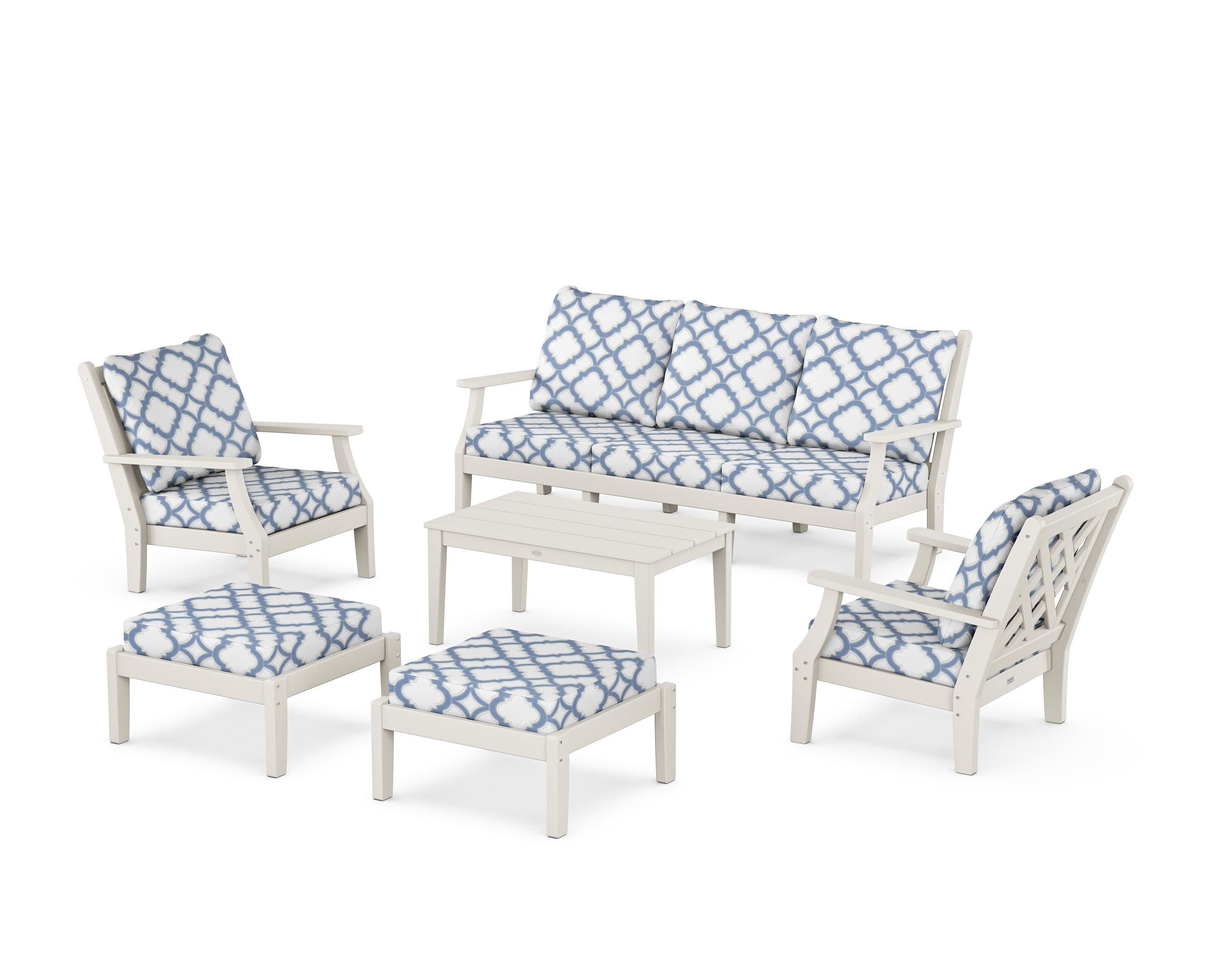 Wovendale 6-Piece Lounge Sofa Set in Sand / Trellis Sky Blue