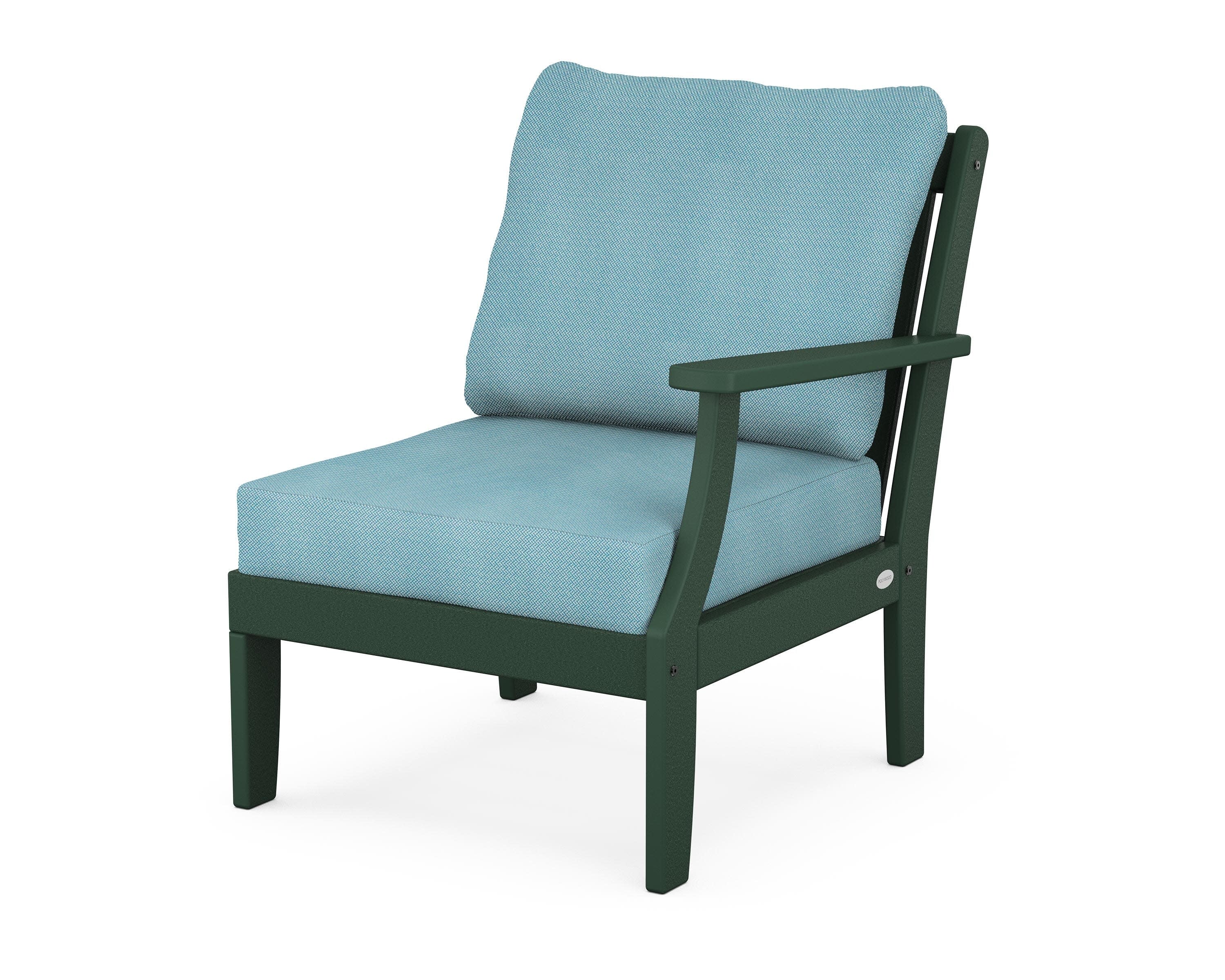 Braxton Modular Right Arm Chair in Green / Lattice Sky Blue