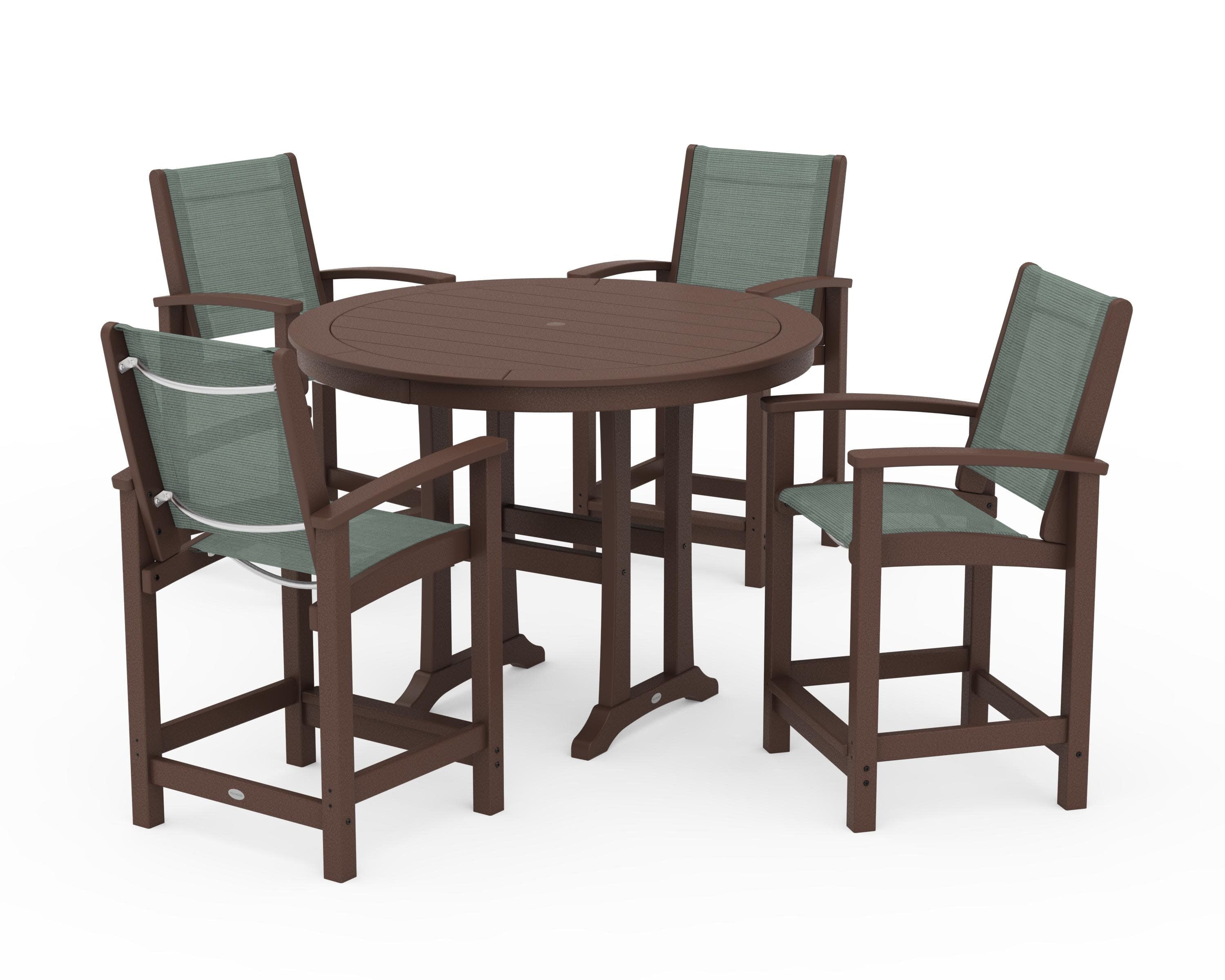 Coastal 5-Piece Counter Set in Mahogany / Dupioni Sea Mist Sling