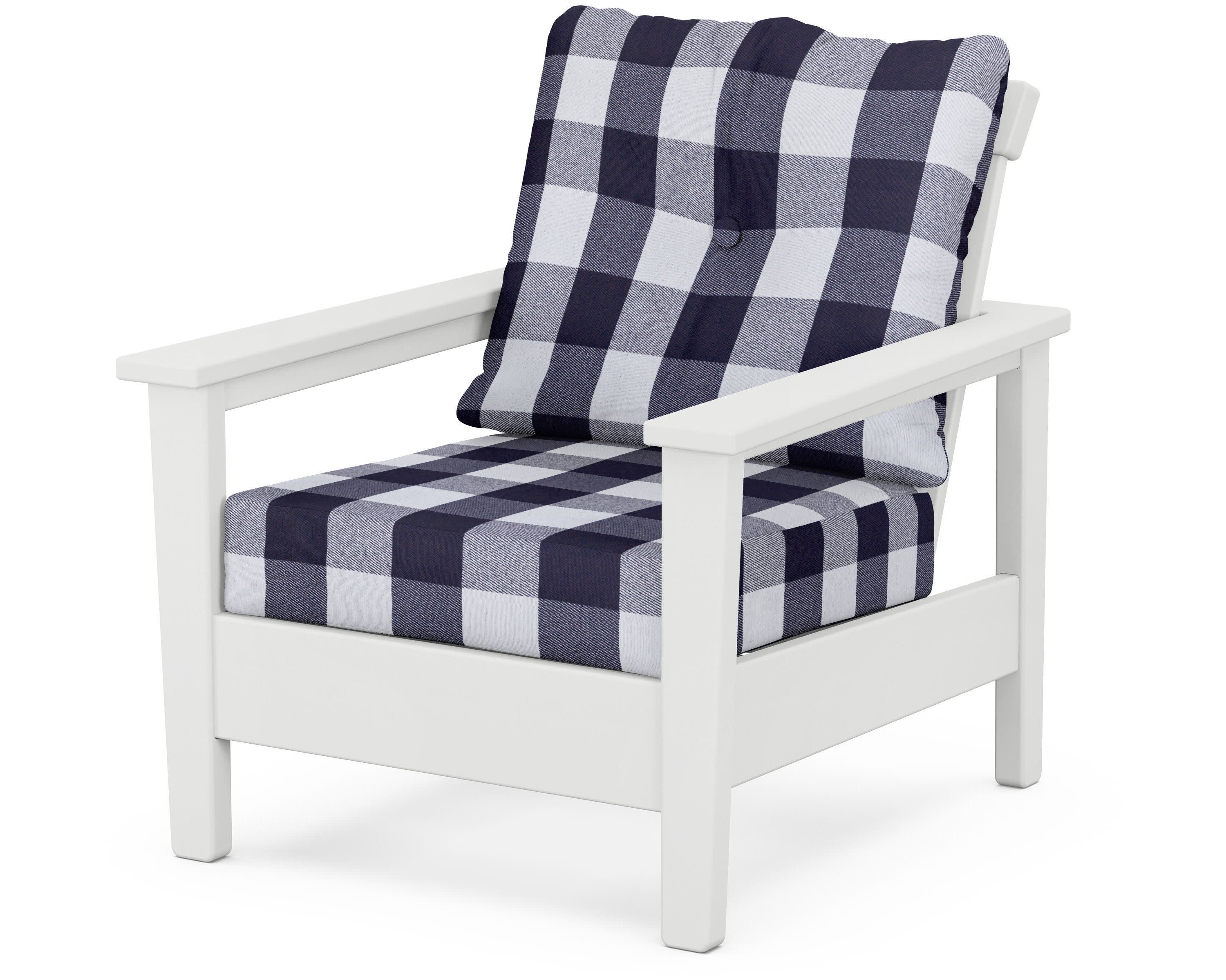 Prescott Deep Seating Chair in White / Buffalo Plaid Navy