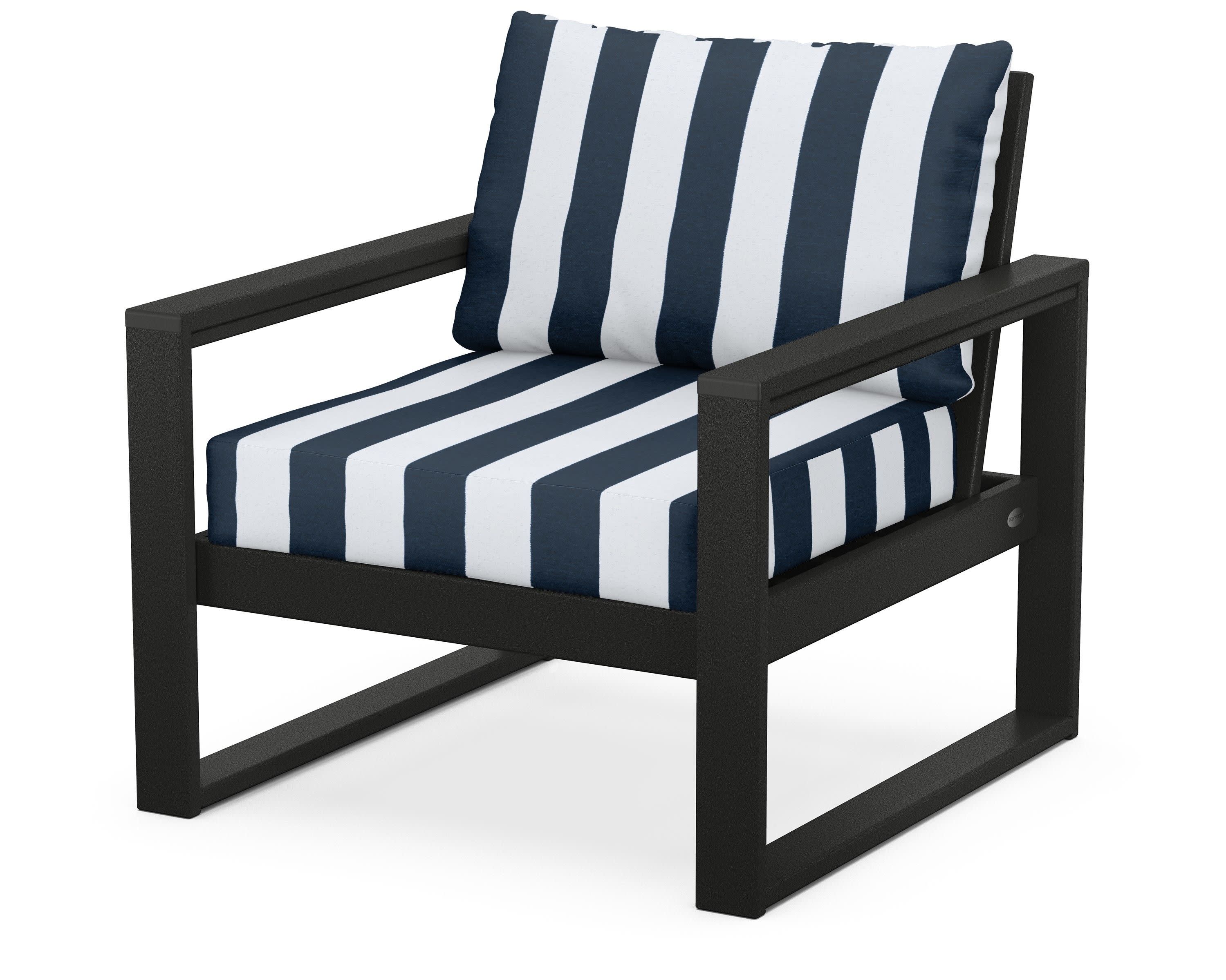 EDGE Club Chair in Black / Cabana Stripe Marine Indigo