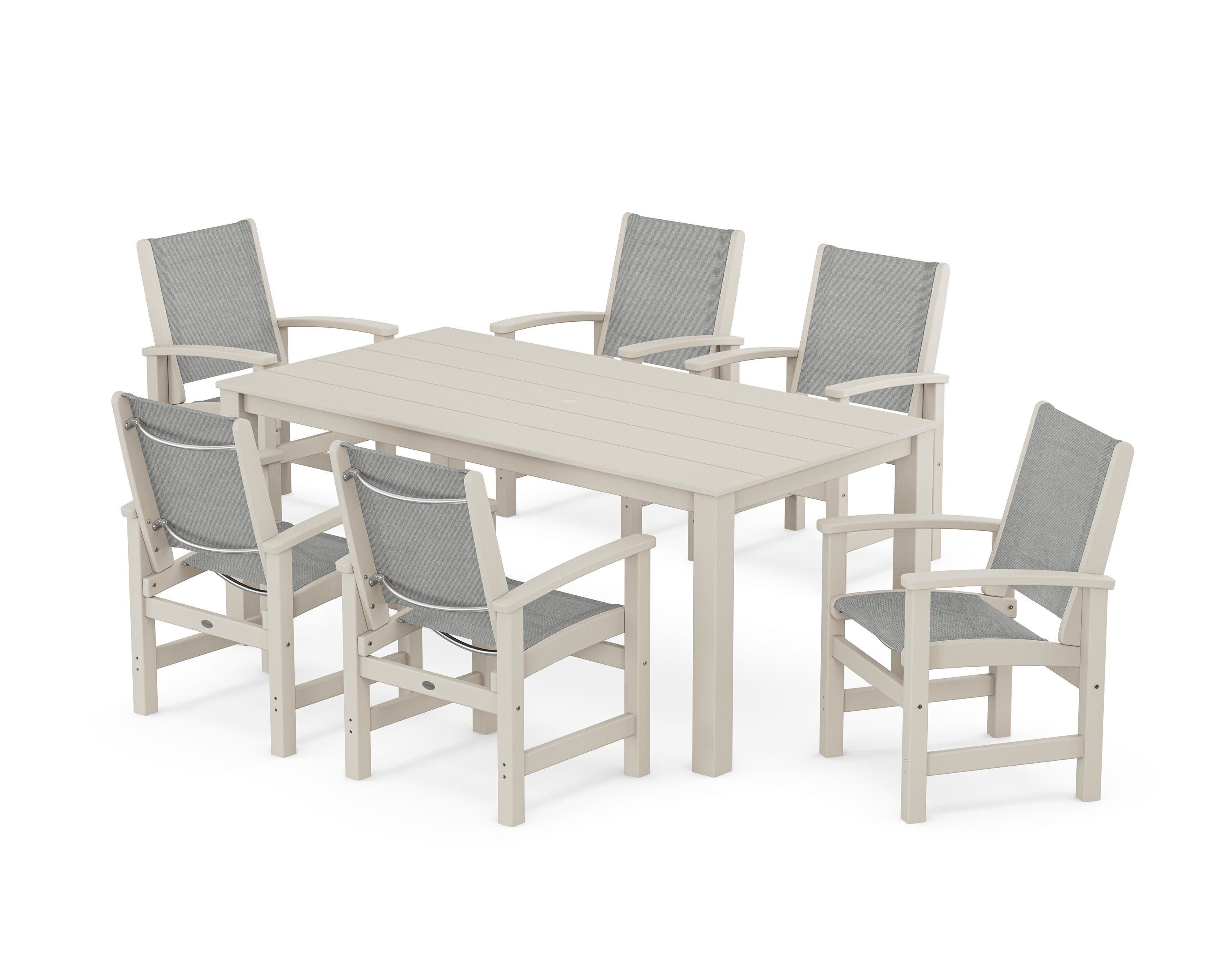 Coastal 7-Piece Parsons Dining Set in Sand / Metallic Sling
