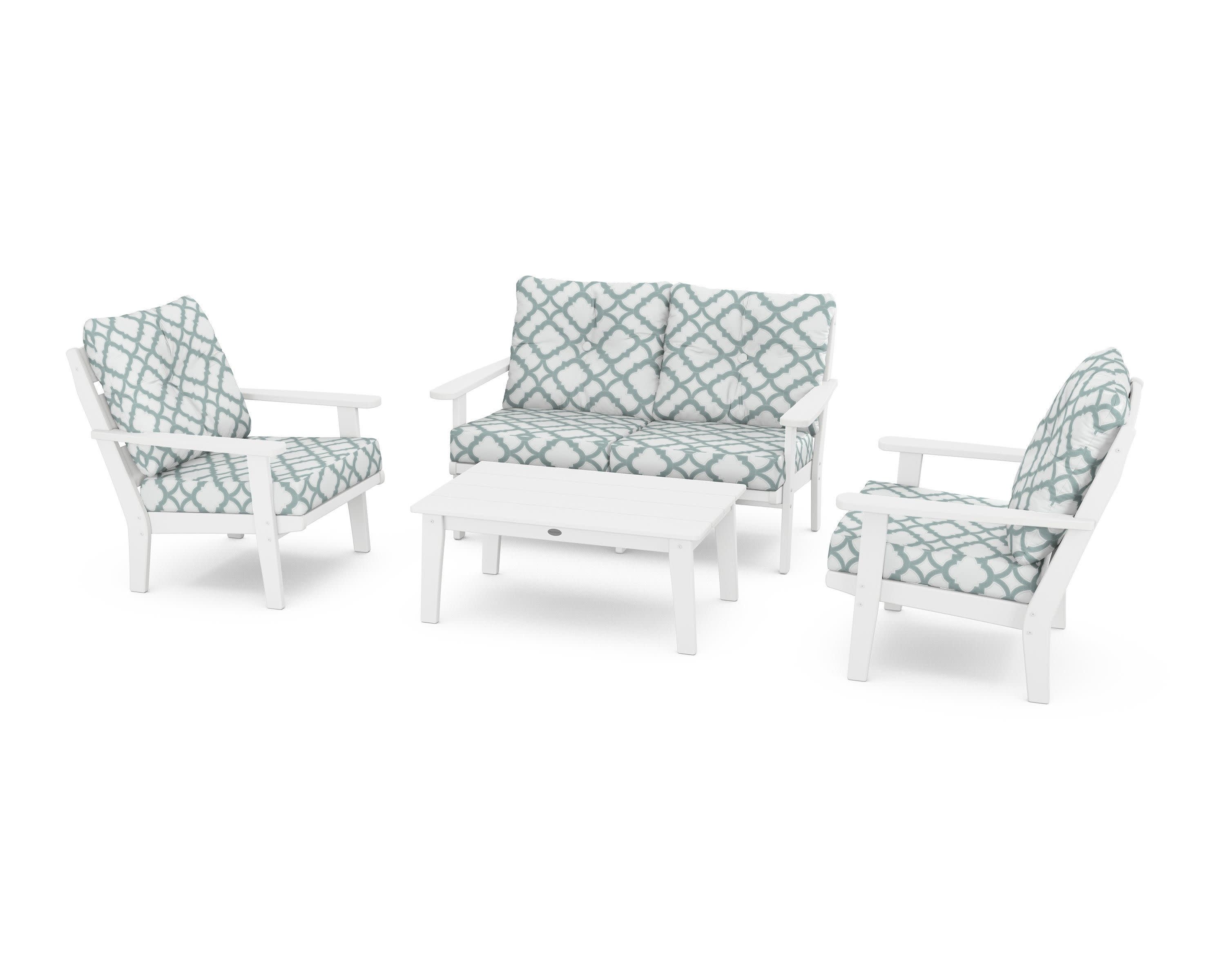 Lakeside 4-Piece Deep Seating Set in White / Trellis Glacier Spa