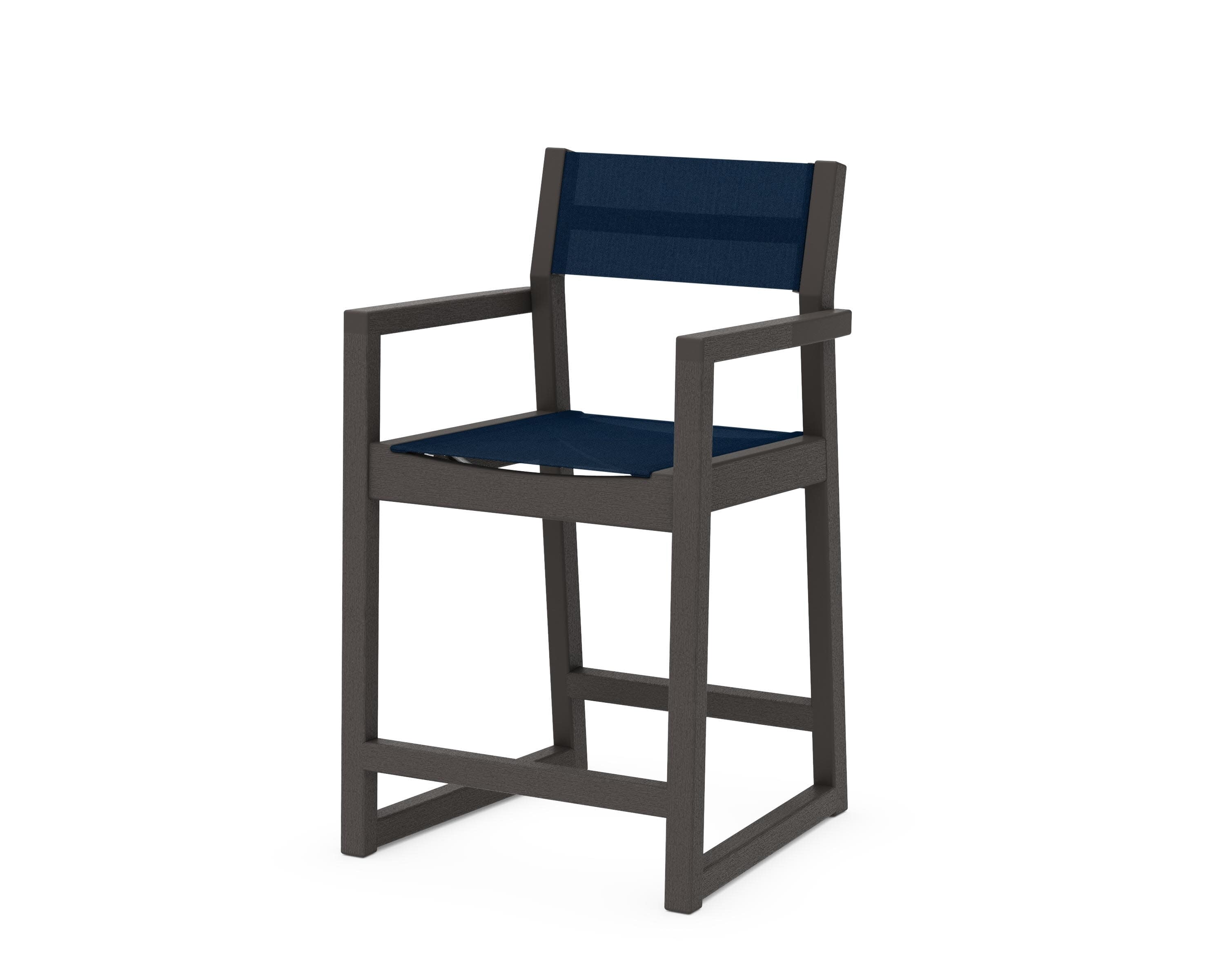 EDGE Sling Counter Arm Chair in Vintage Coffee / Navy Blue Sling
