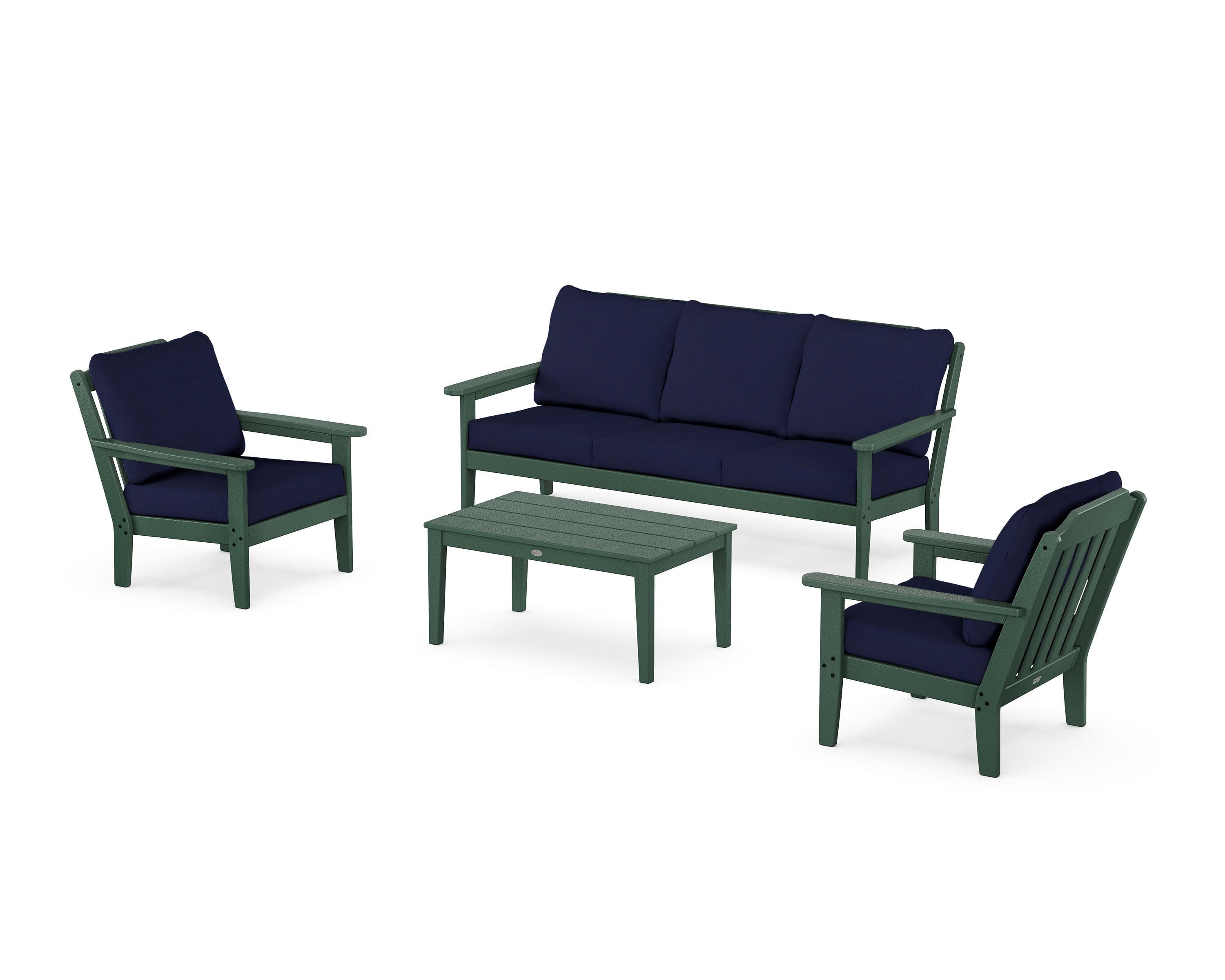 Cottage 4-Piece Deep Seating Set with Sofa in Green / Navy