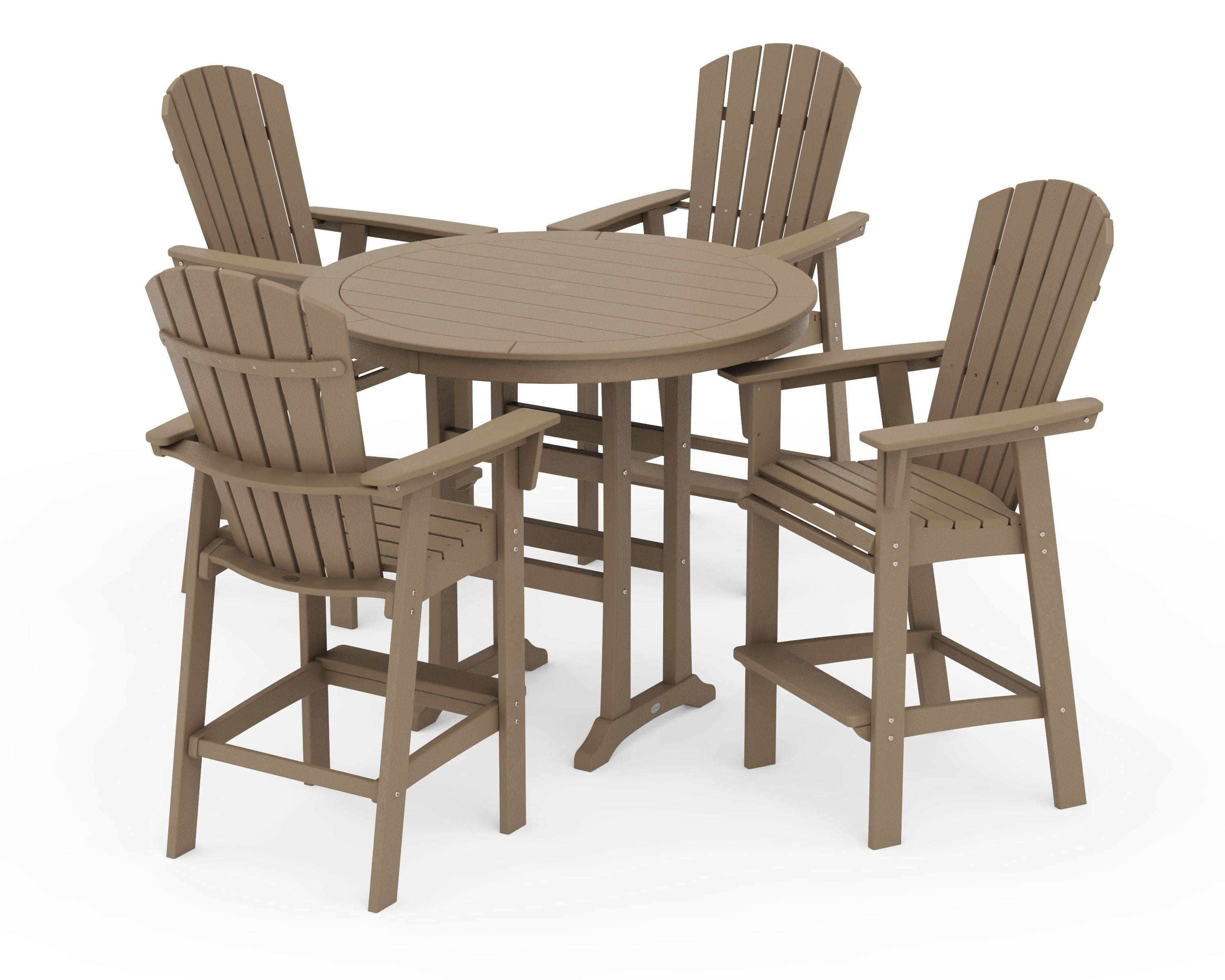 Nautical Curveback Adirondack 5-Piece Round Trestle Bar Set in Vintage Sahara