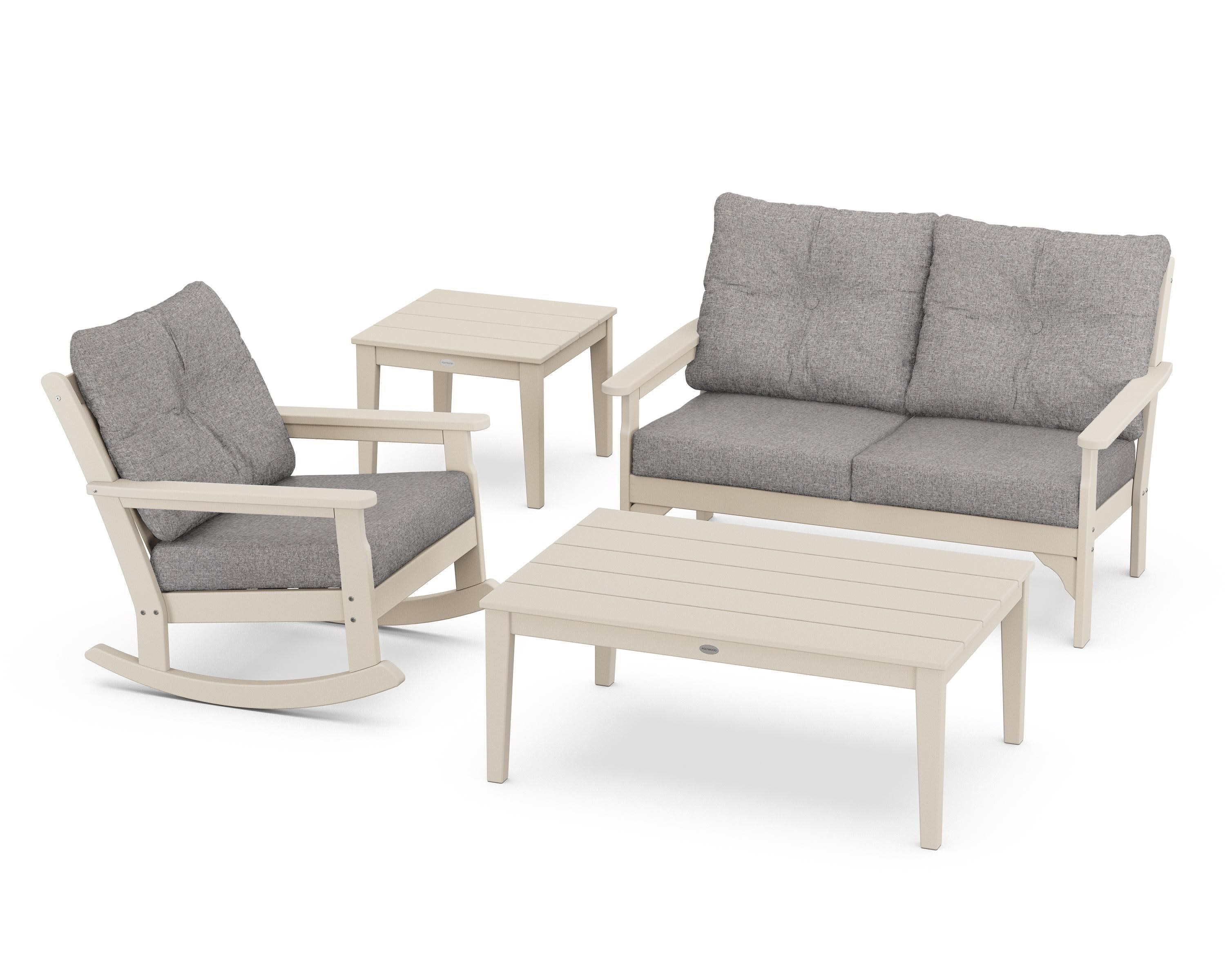 Vineyard 4-Piece Deep Seating Rocker Set in Sand / Grey Mist