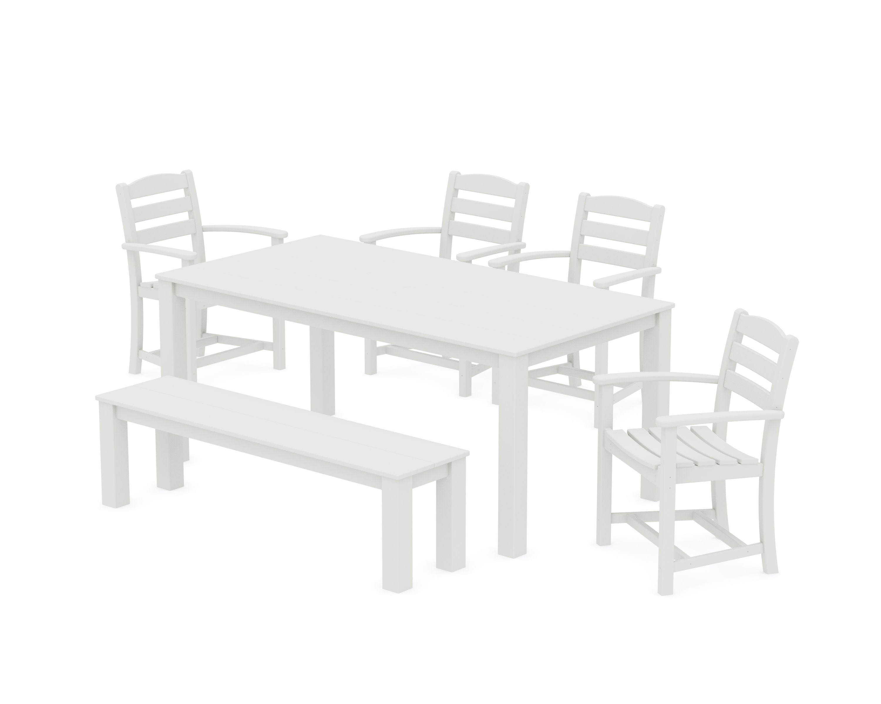 La Casa Cafe' 6-Piece Parsons Dining Set with Bench in Vintage White