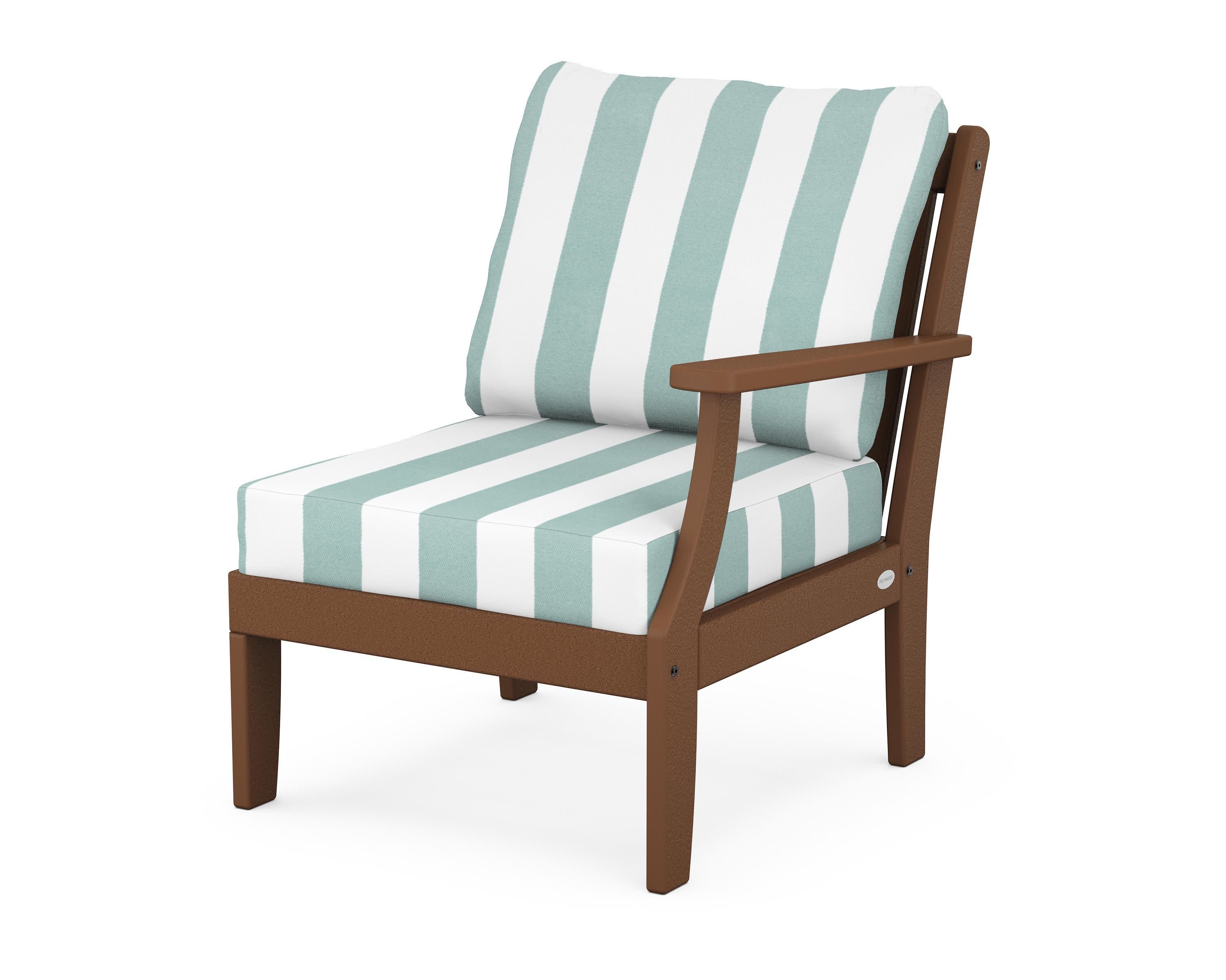 Braxton Modular Right Arm Chair in Teak / Cabana Stripe Glacier Spa