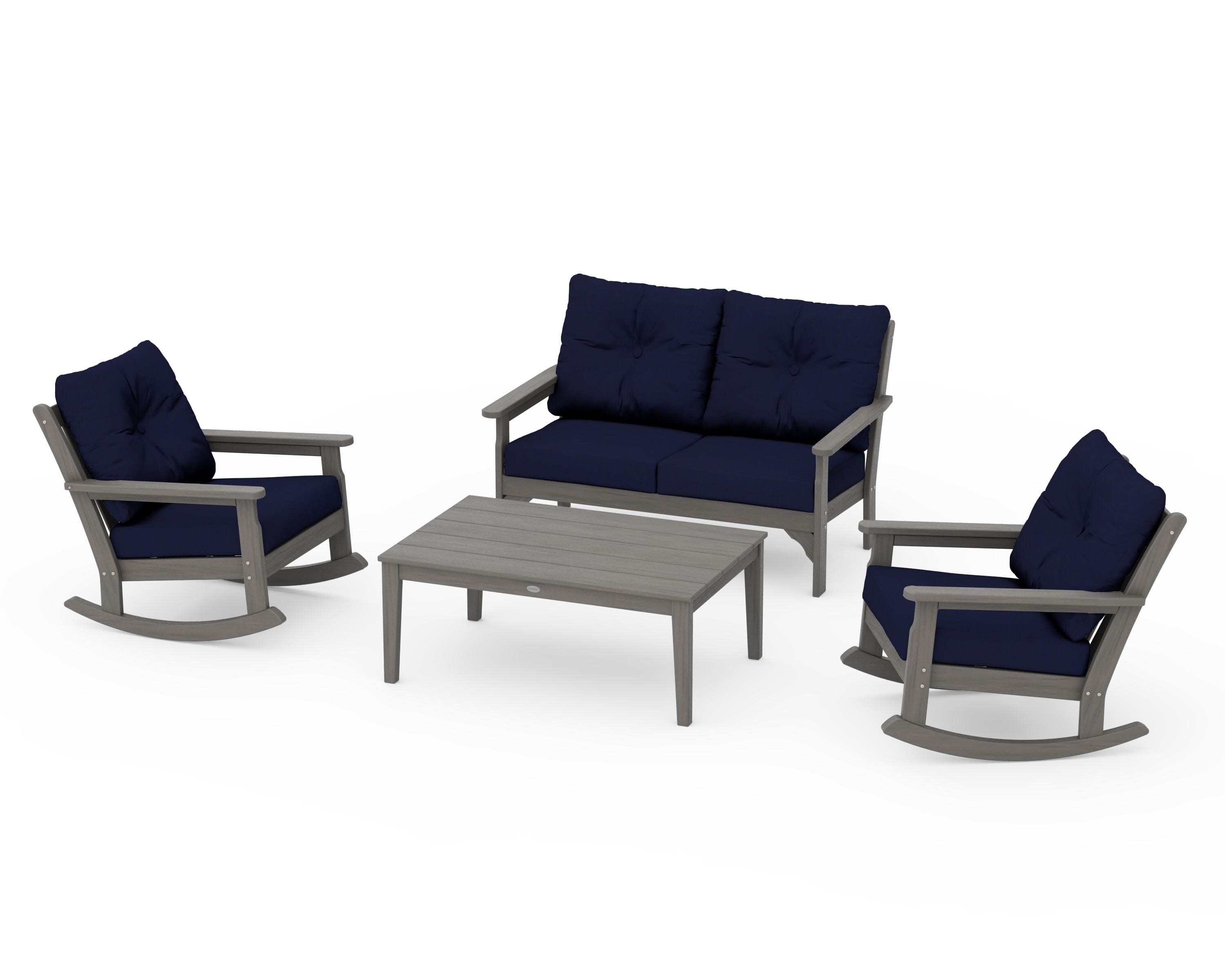 Vineyard 4-Piece Deep Seating Rocking Chair Set in Driftwood / Navy