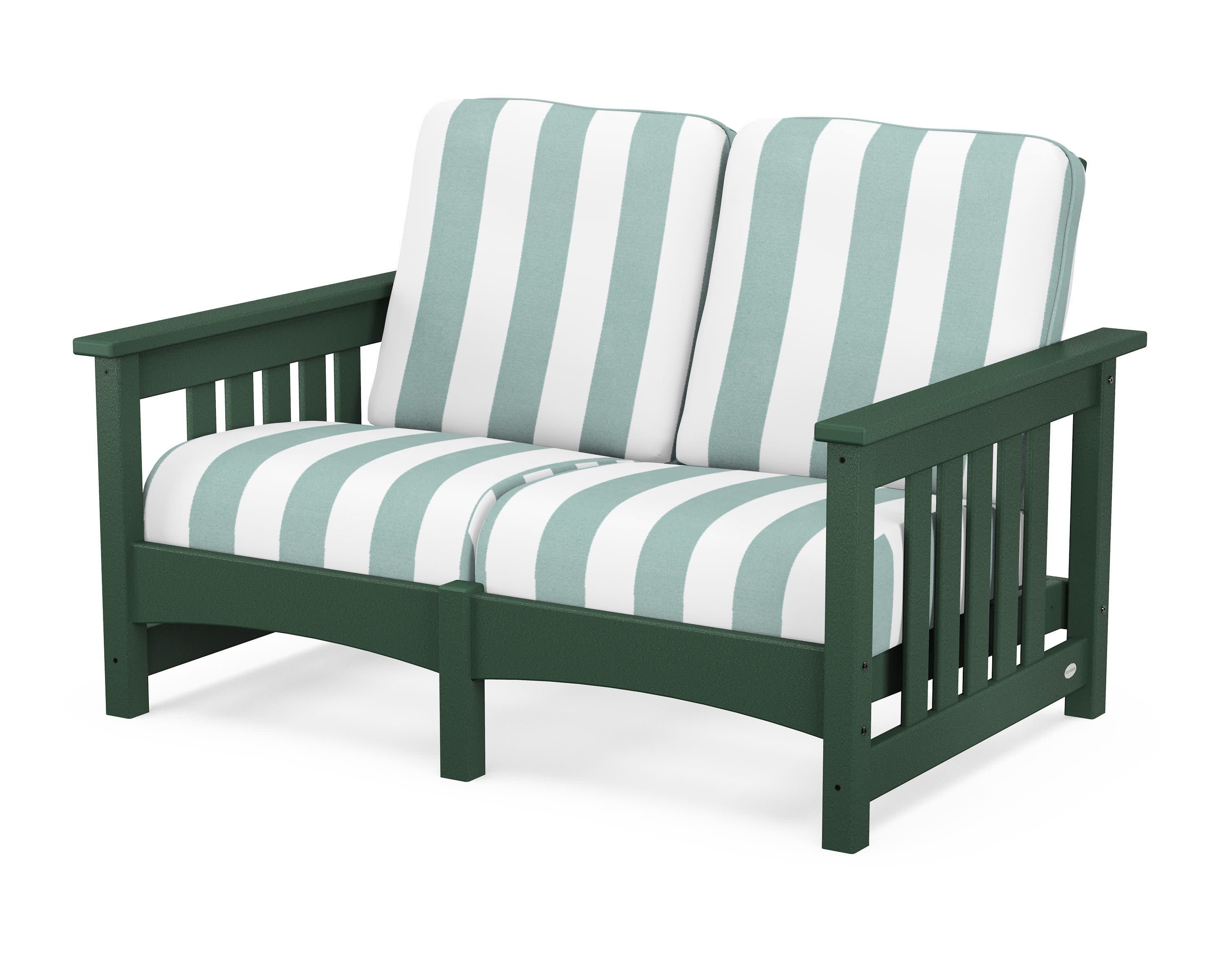 Club Mission Loveseat in Green / Cabana Stripe Glacier Spa