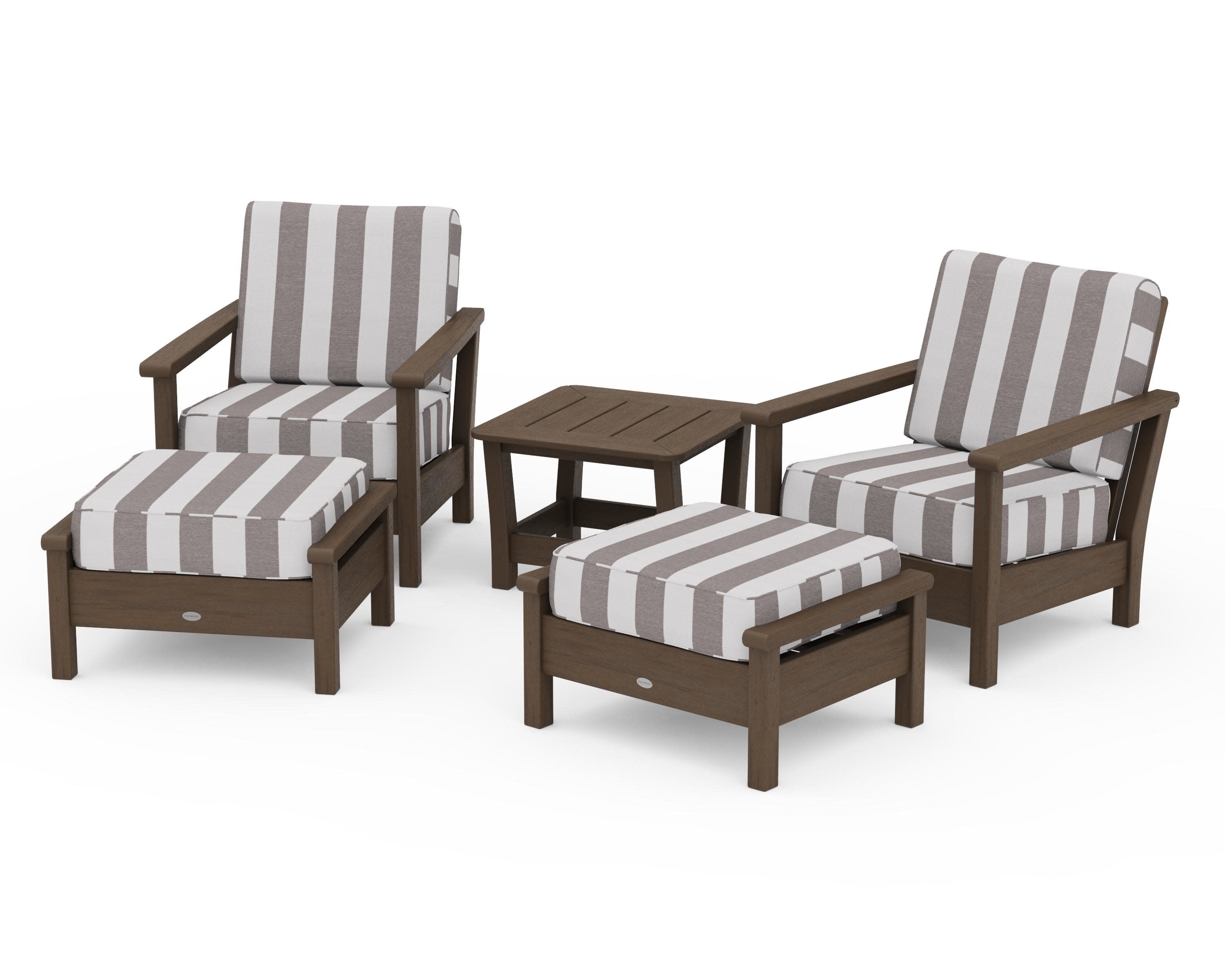 Harbour 5-Piece Deep Seating Chair Set in Kona / Cabana Stripe Grey Mist