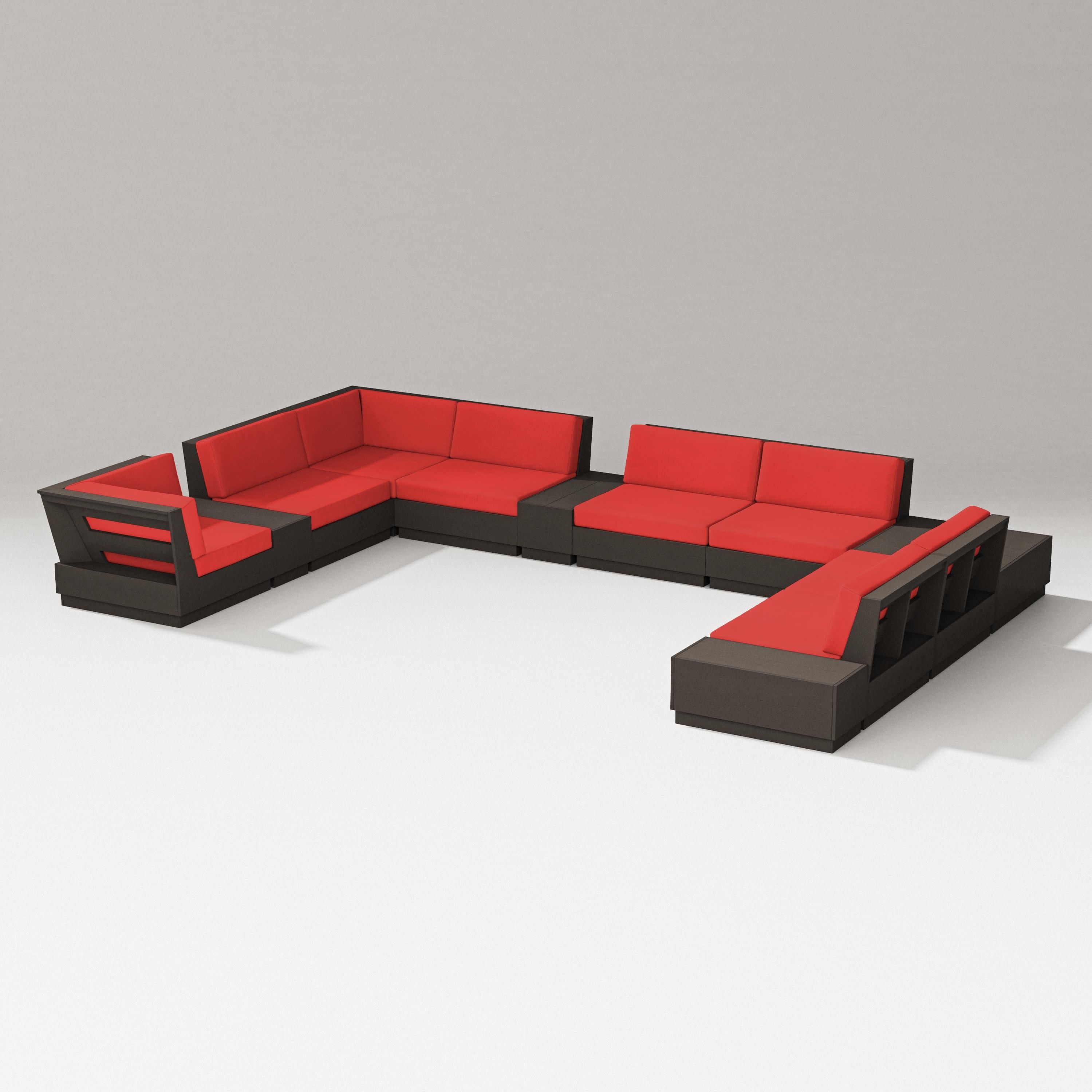 Elevate 12-Piece Conversation Sectional Set in Vintage Coffee / Crimson Linen