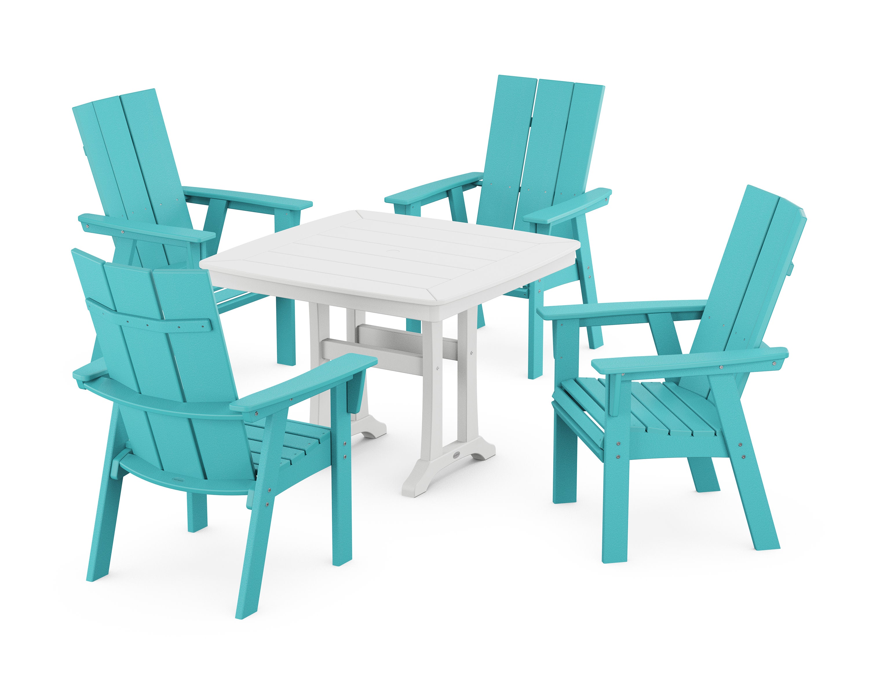 Modern Adirondack 5-Piece Dining Set with Trestle Legs in Aruba / White