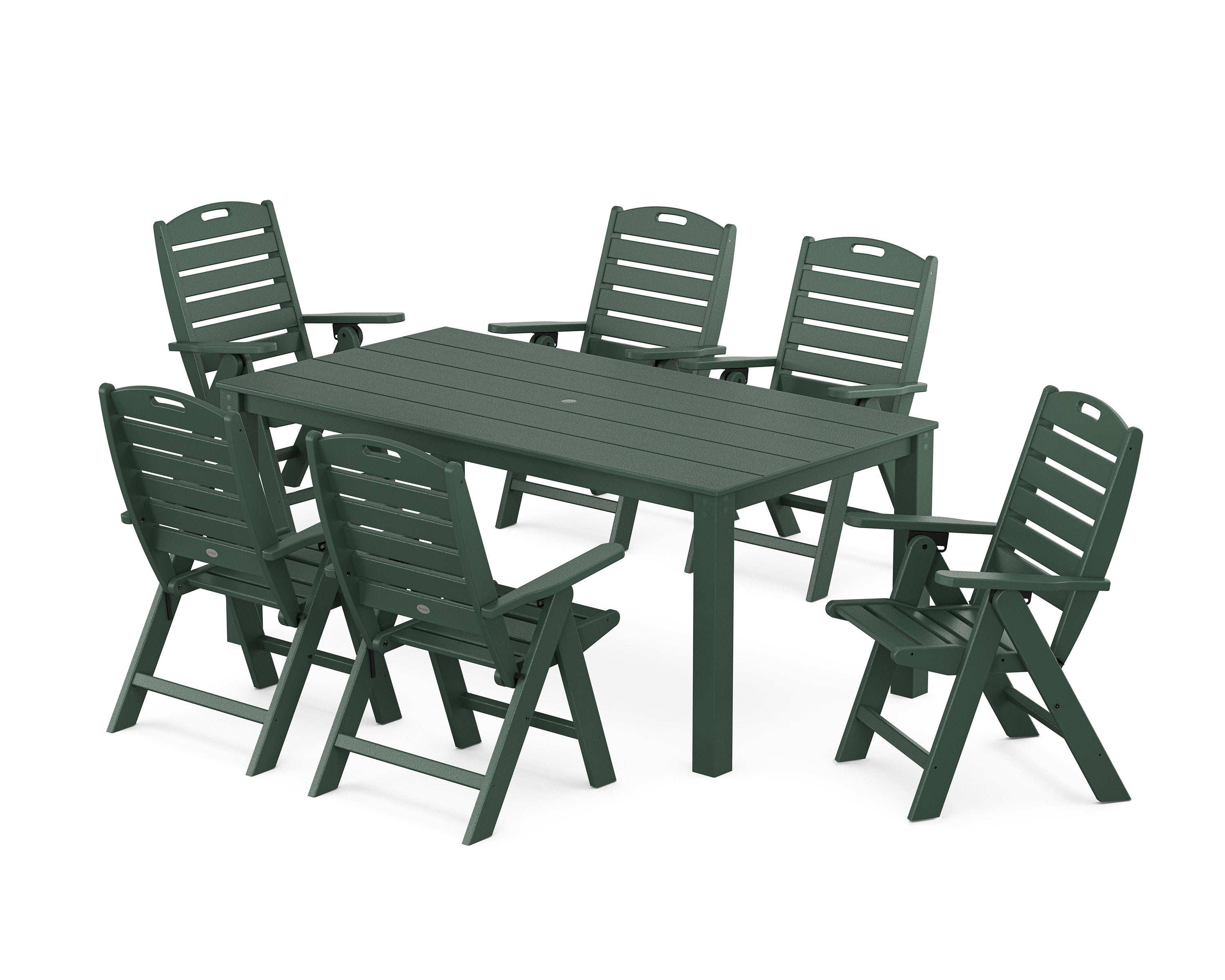 Nautical Folding Highback Chair 7-Piece Parsons Dining Set in Green
