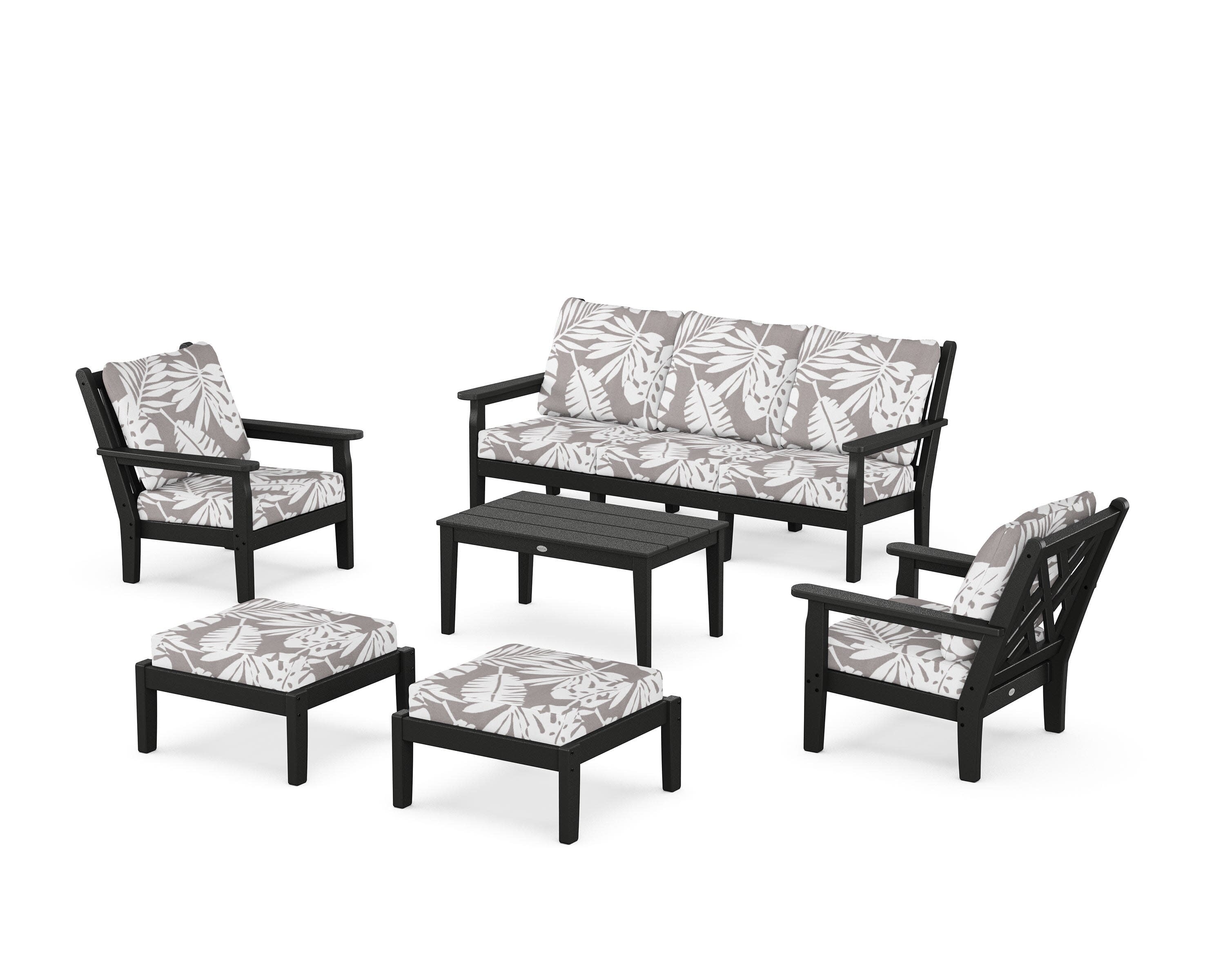 Chippendale 6-Piece Lounge Sofa Set in Black / Leaf Grey Mist