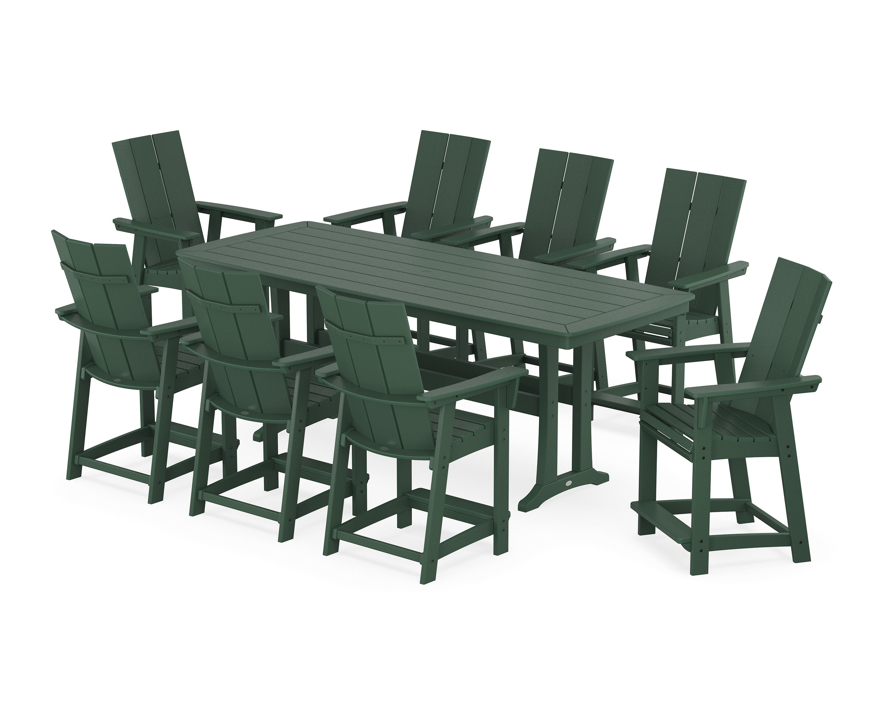 Modern Curveback Adirondack 9-Piece Counter Set with Trestle Legs in Green