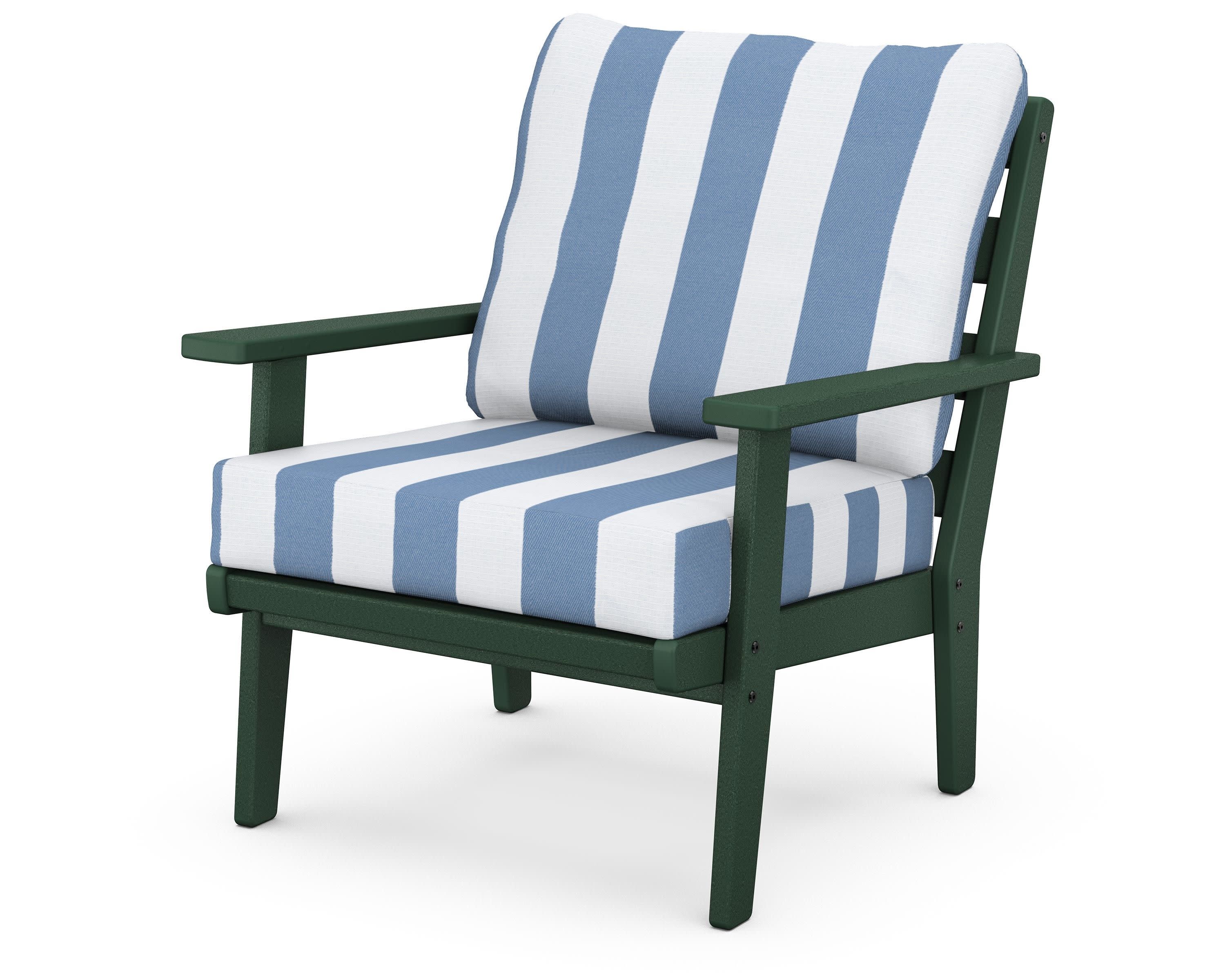Grant Park Deep Seating Chair in Green / Cabana Stripe Sky Blue
