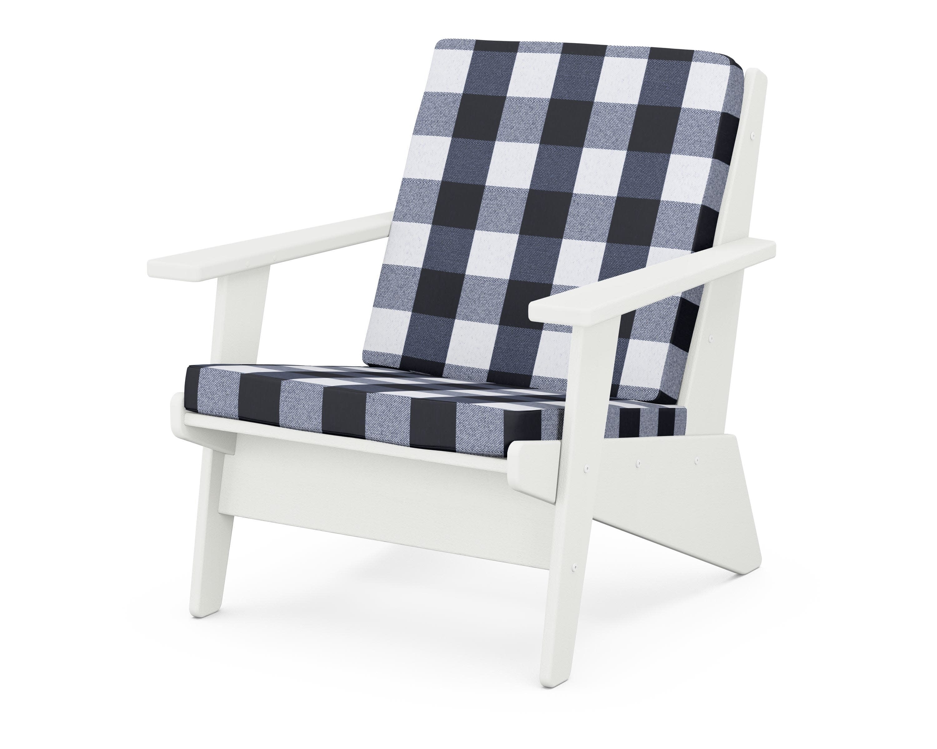 Riviera Modern Lounge Chair in Vintage White / Buffalo Plaid Marine Indigo