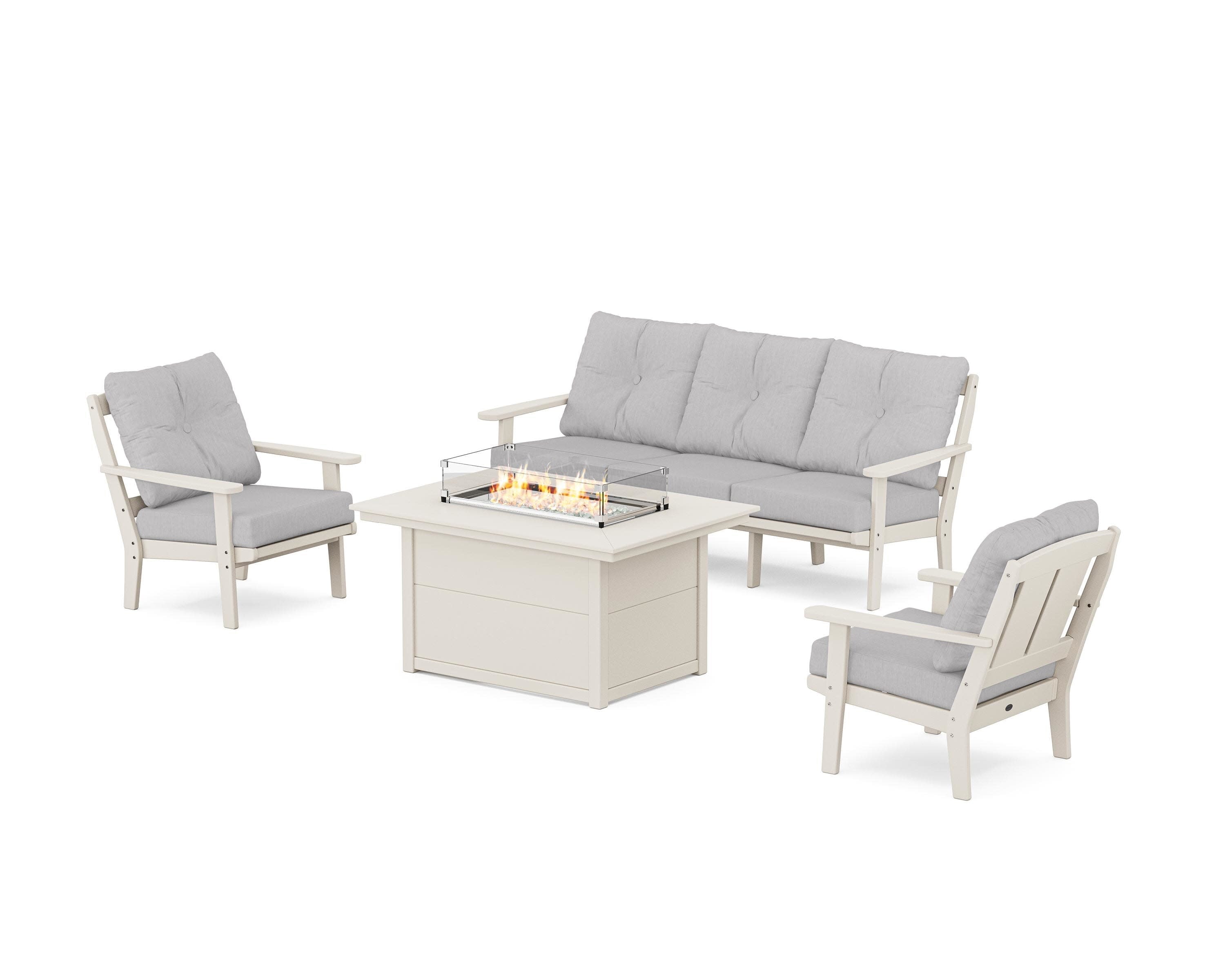Mission Deep Seating Fire Pit Table Set in Sand / Granite
