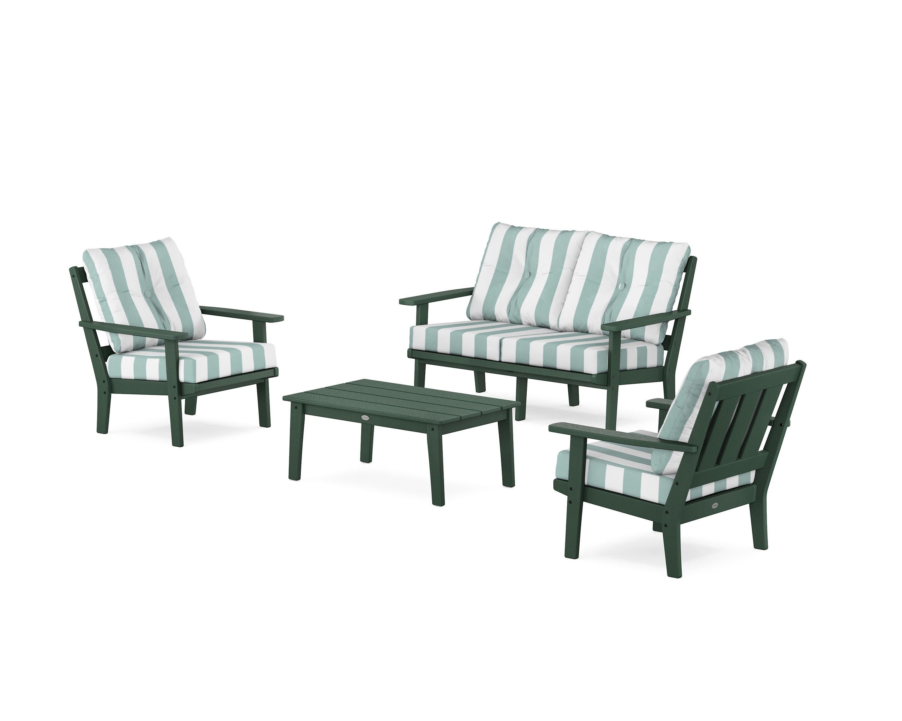 Oxford 4-Piece Deep Seating Set with Loveseat in Green / Cabana Stripe Glacier Spa
