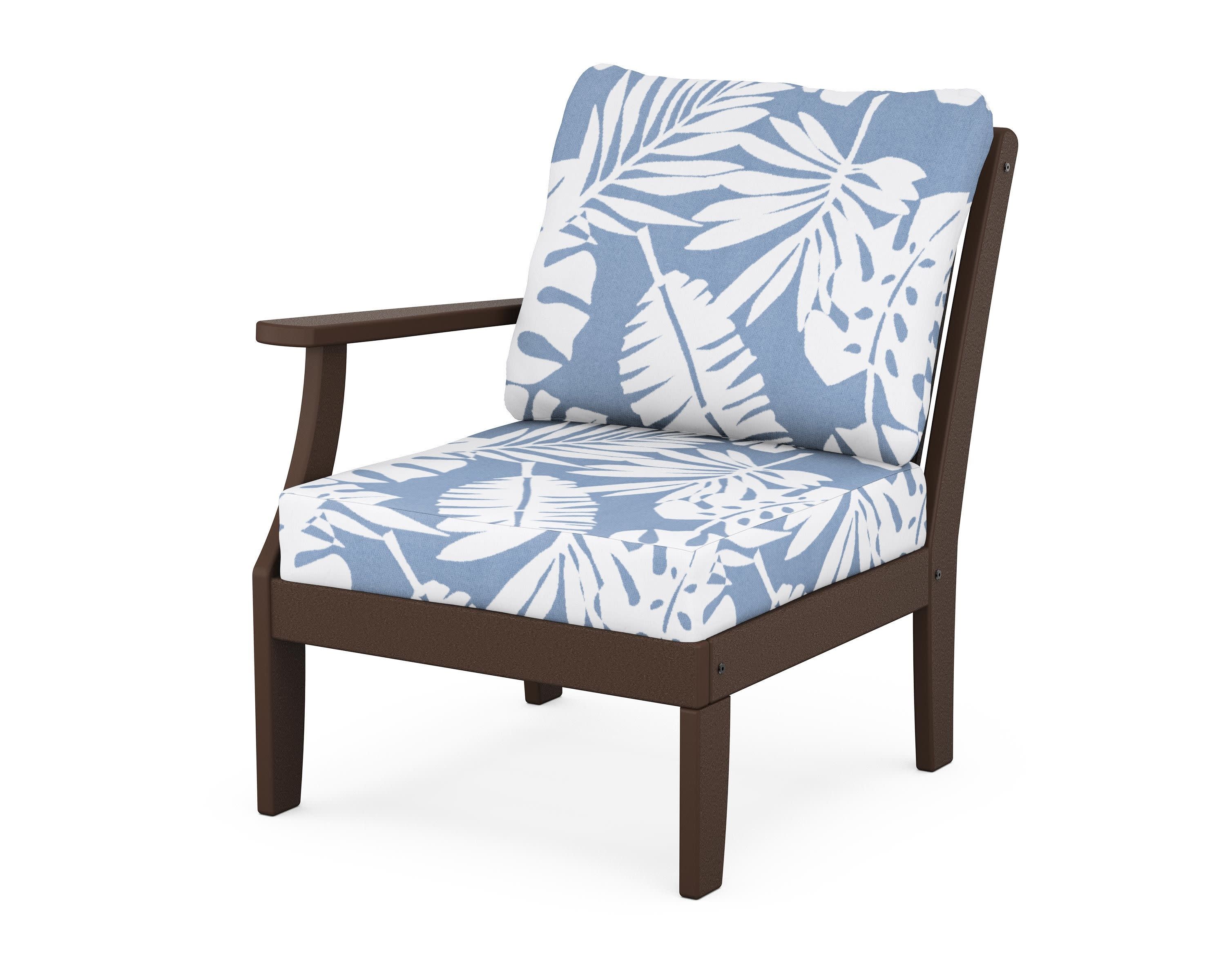 Braxton Modular Left Arm Chair in Mahogany / Leaf Sky Blue