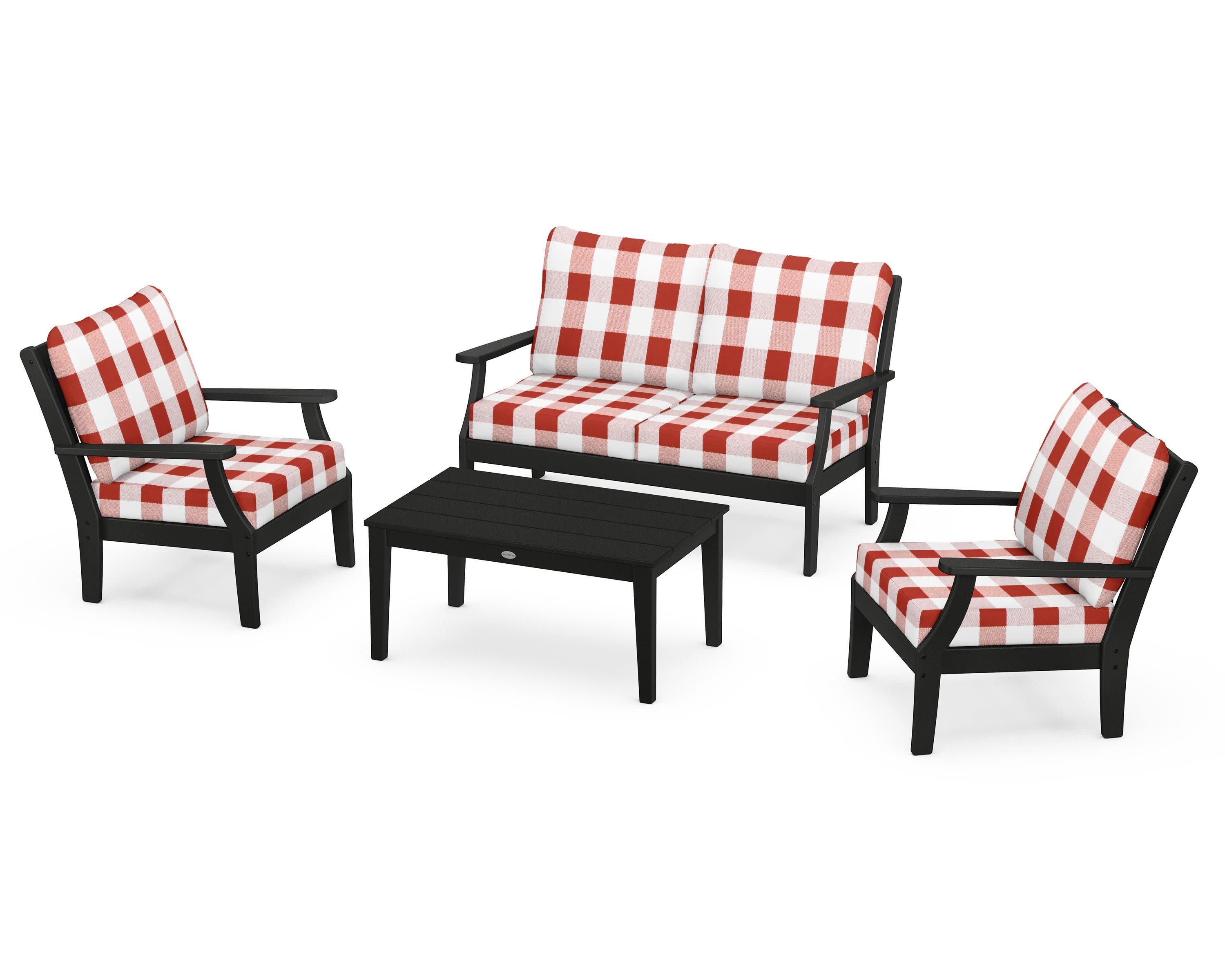 Braxton 4-Piece Deep Seating Chair Set in Black / Buffalo Plaid Crimson