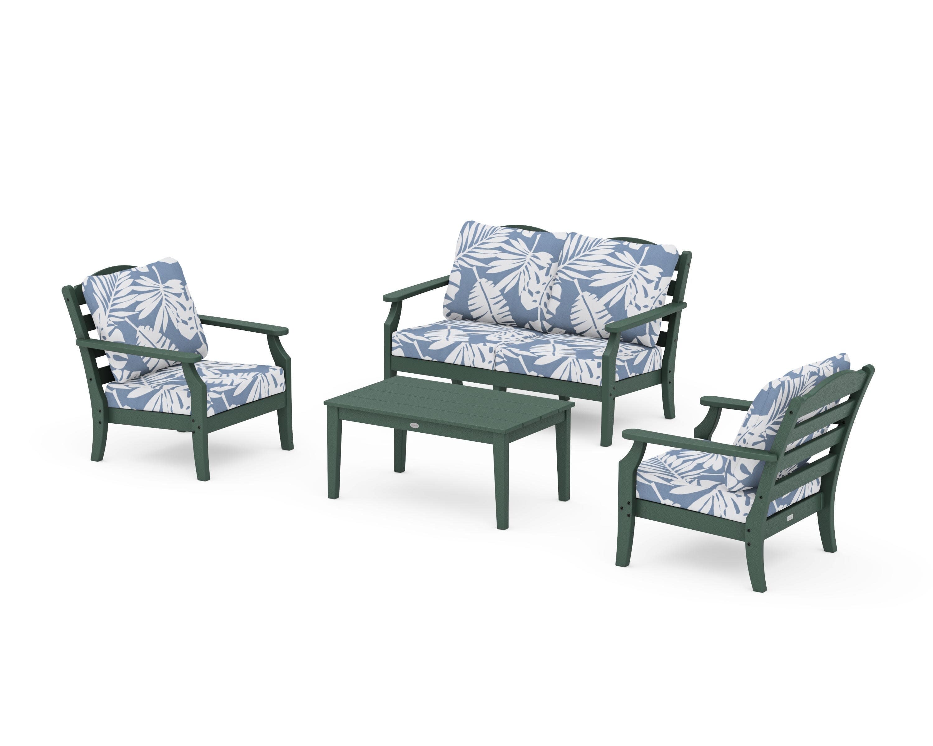 Savannah 4-Piece Deep Seating Set with Loveseat in Green / Leaf Sky Blue