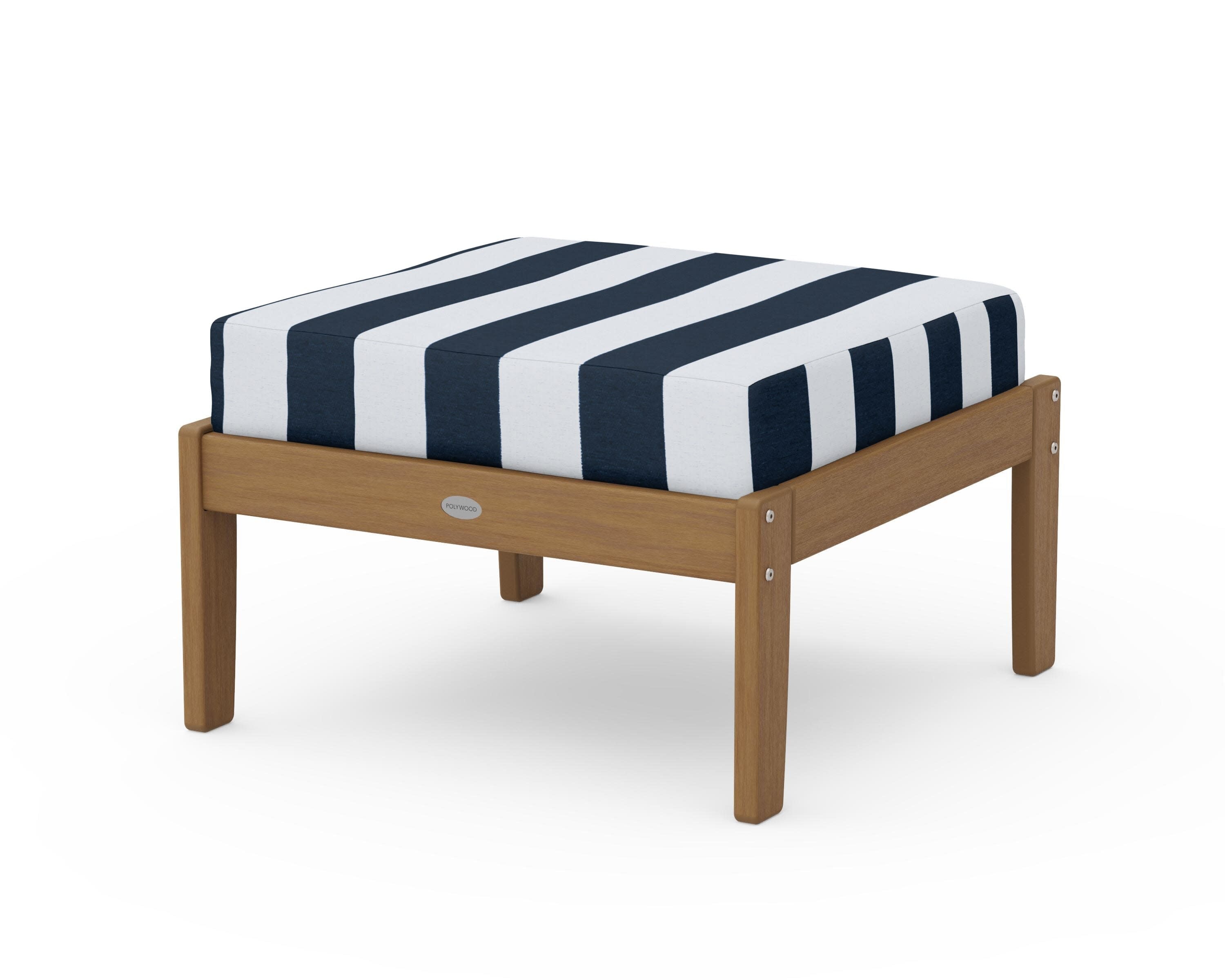 Braxton Deep Seating Ottoman in Natural / Cabana Stripe Marine Indigo