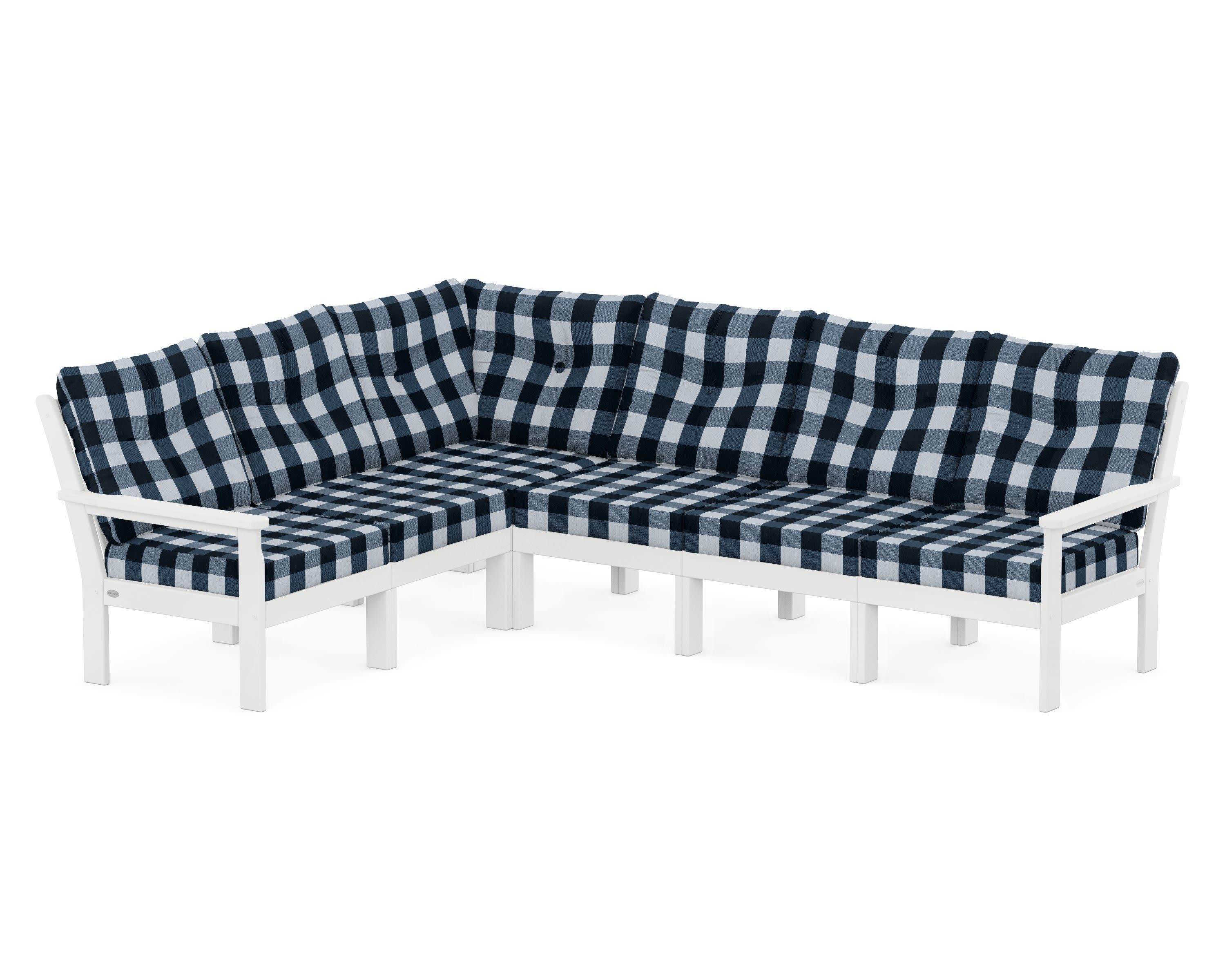 Vineyard 6-Piece Sectional in White / Buffalo Plaid Marine Indigo