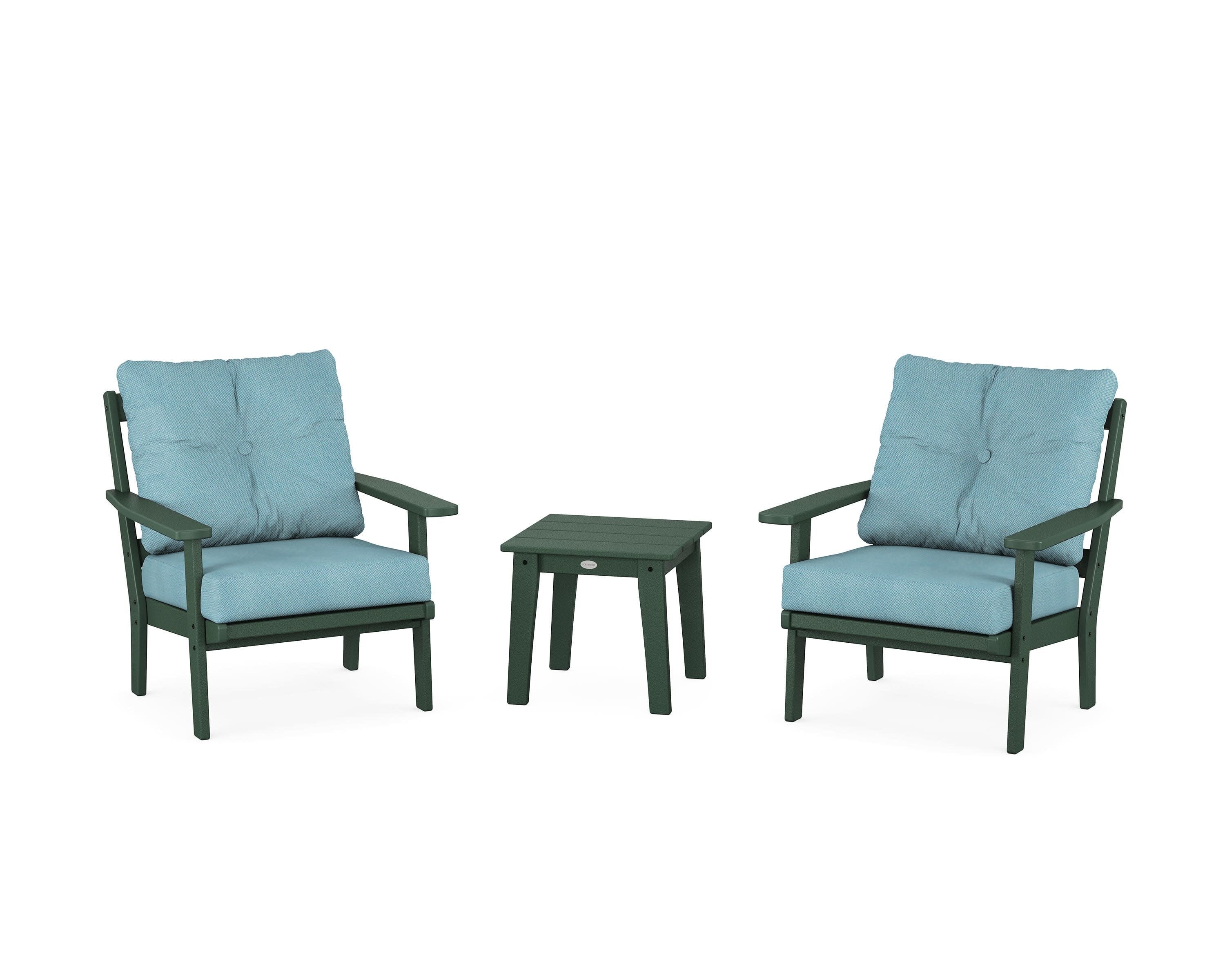 Prairie 3-Piece Deep Seating Set in Green / Lattice Sky Blue