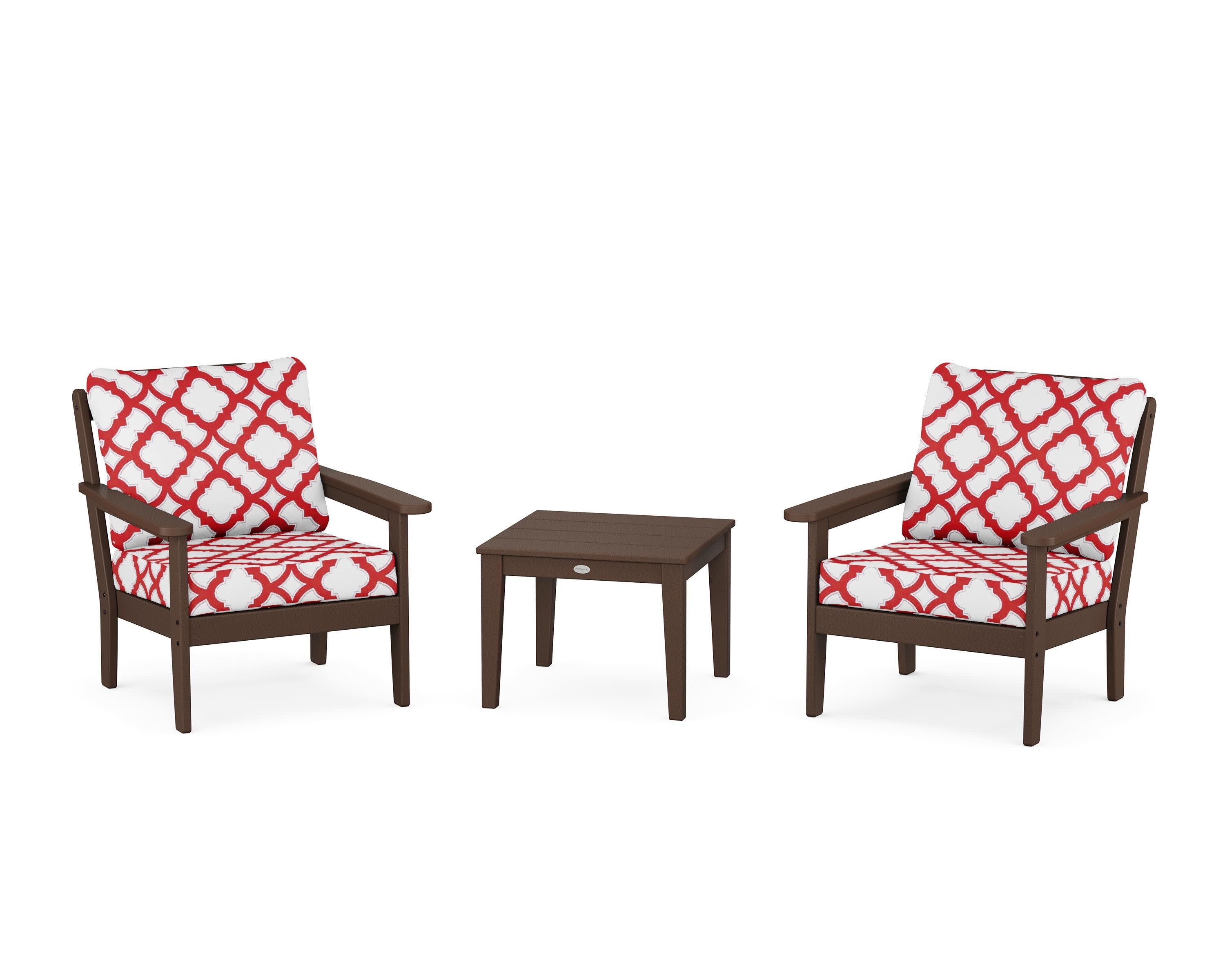 Cottage 3-Piece Deep Seating Set in Mahogany / Trellis Crimson