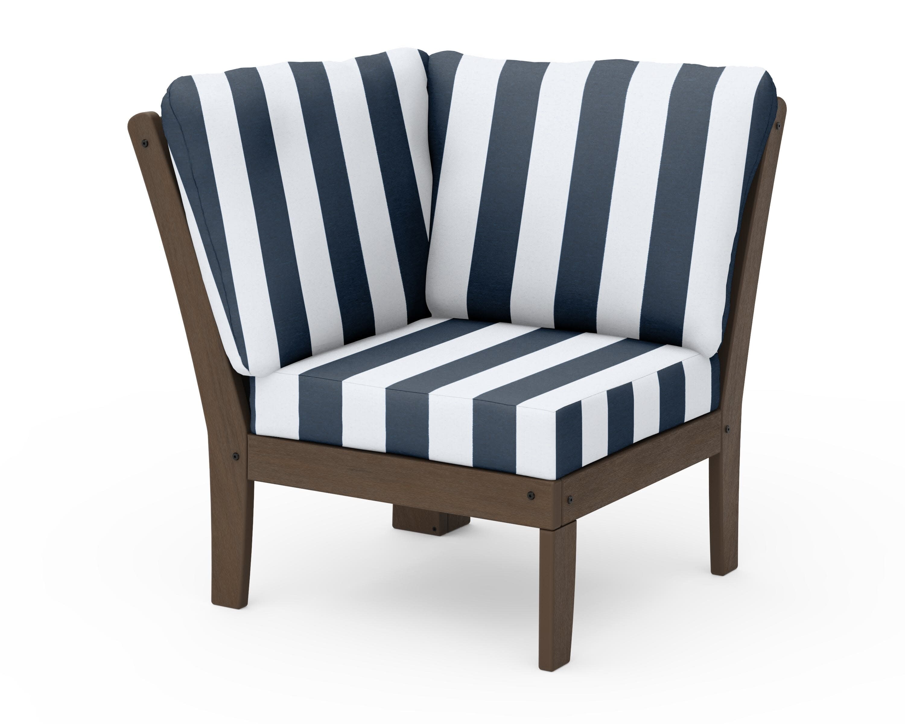 Braxton Modular Corner Chair in Kona / Cabana Stripe Marine Indigo