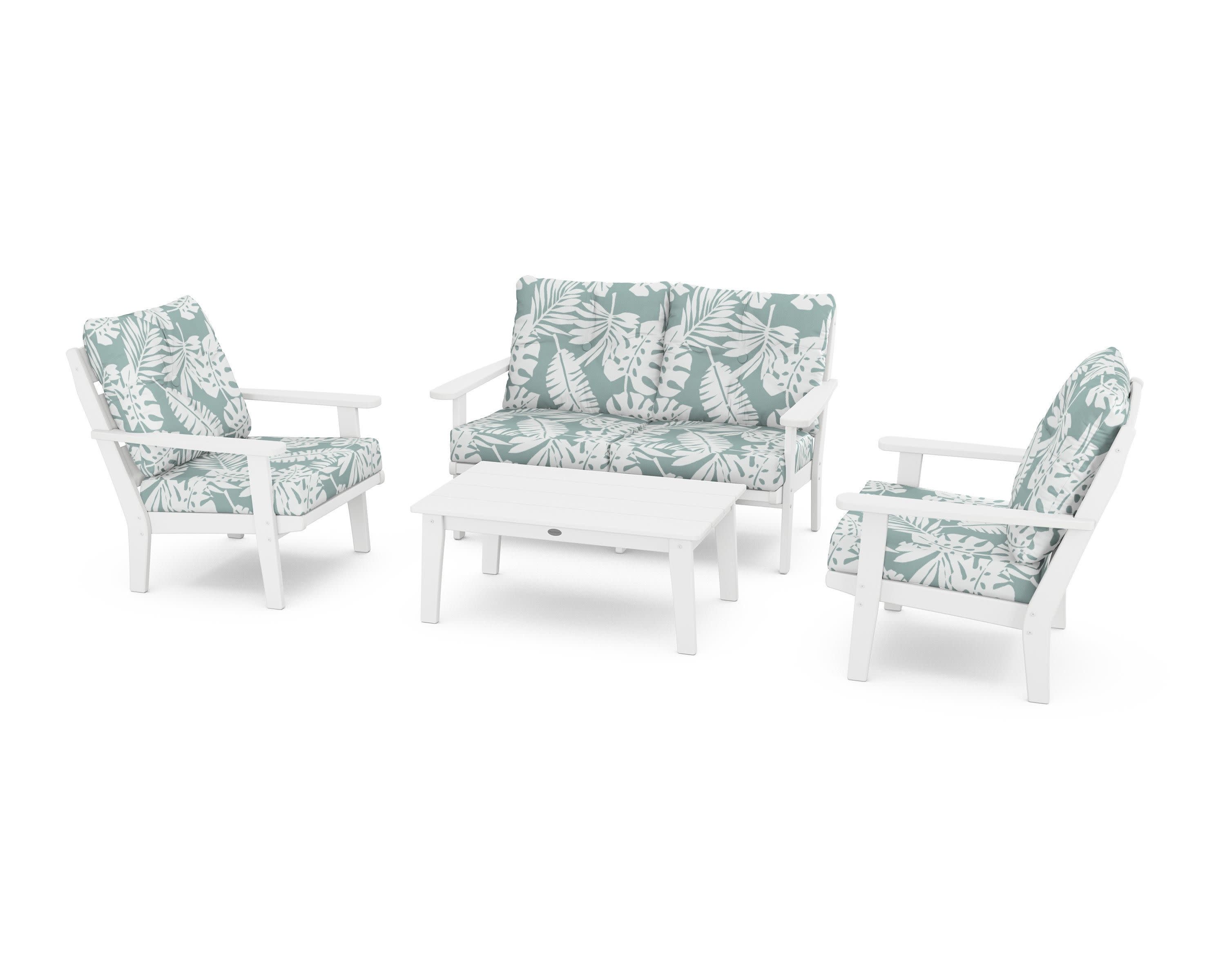 Lakeside 4-Piece Deep Seating Set in White / Leaf Glacier Spa